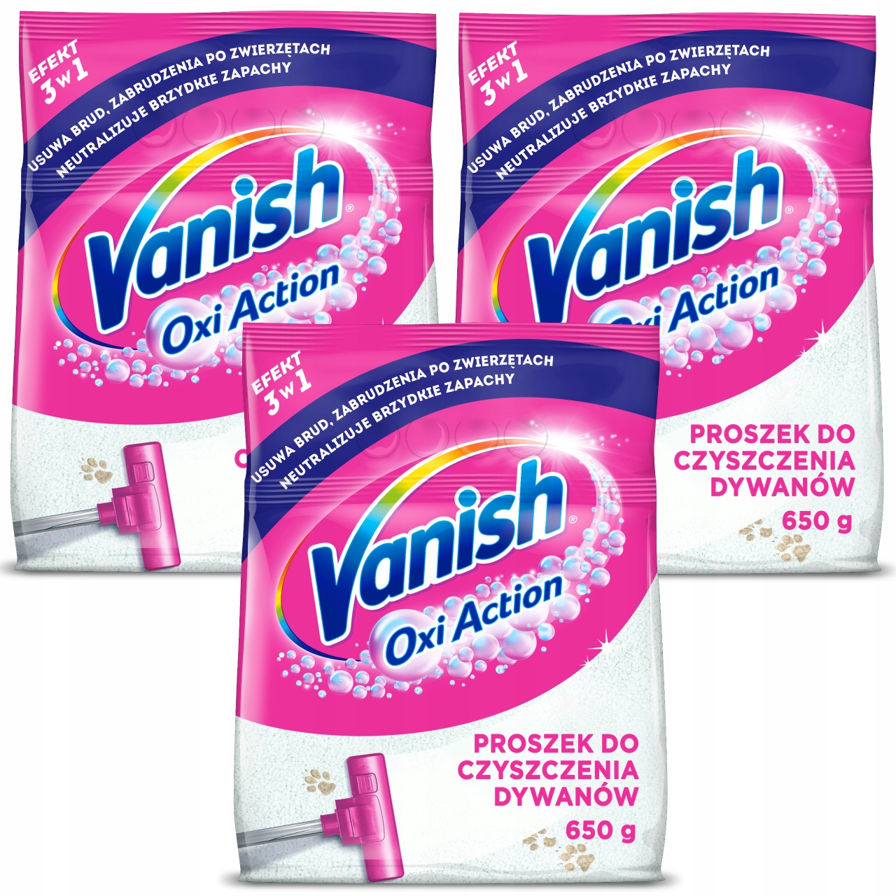 Levně Vanish Sada Prášek na praní čištění koberců na Sucho 3x 650g