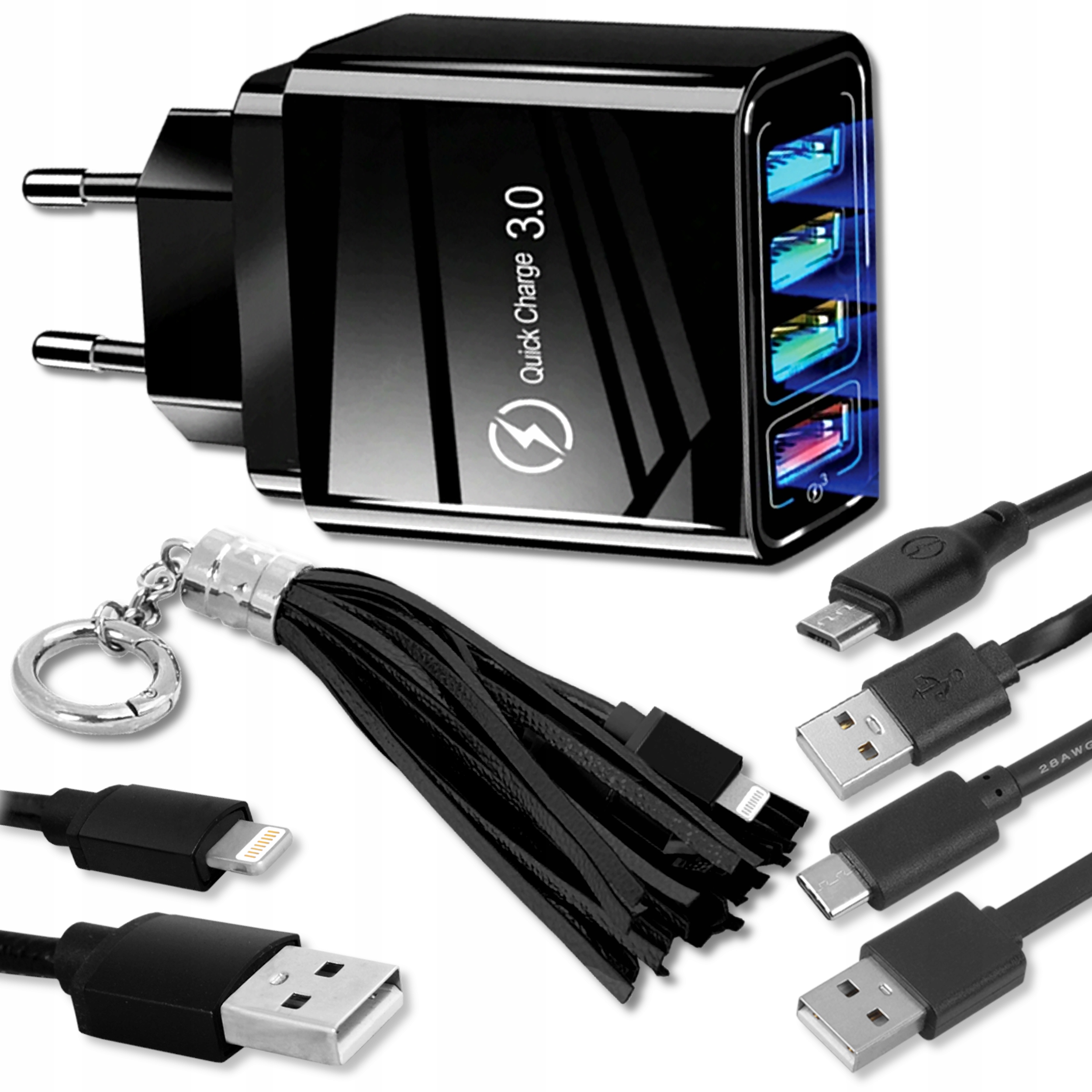 

Ładowarka Sieciowa 2xKABEL Usb C Microusb Brelok