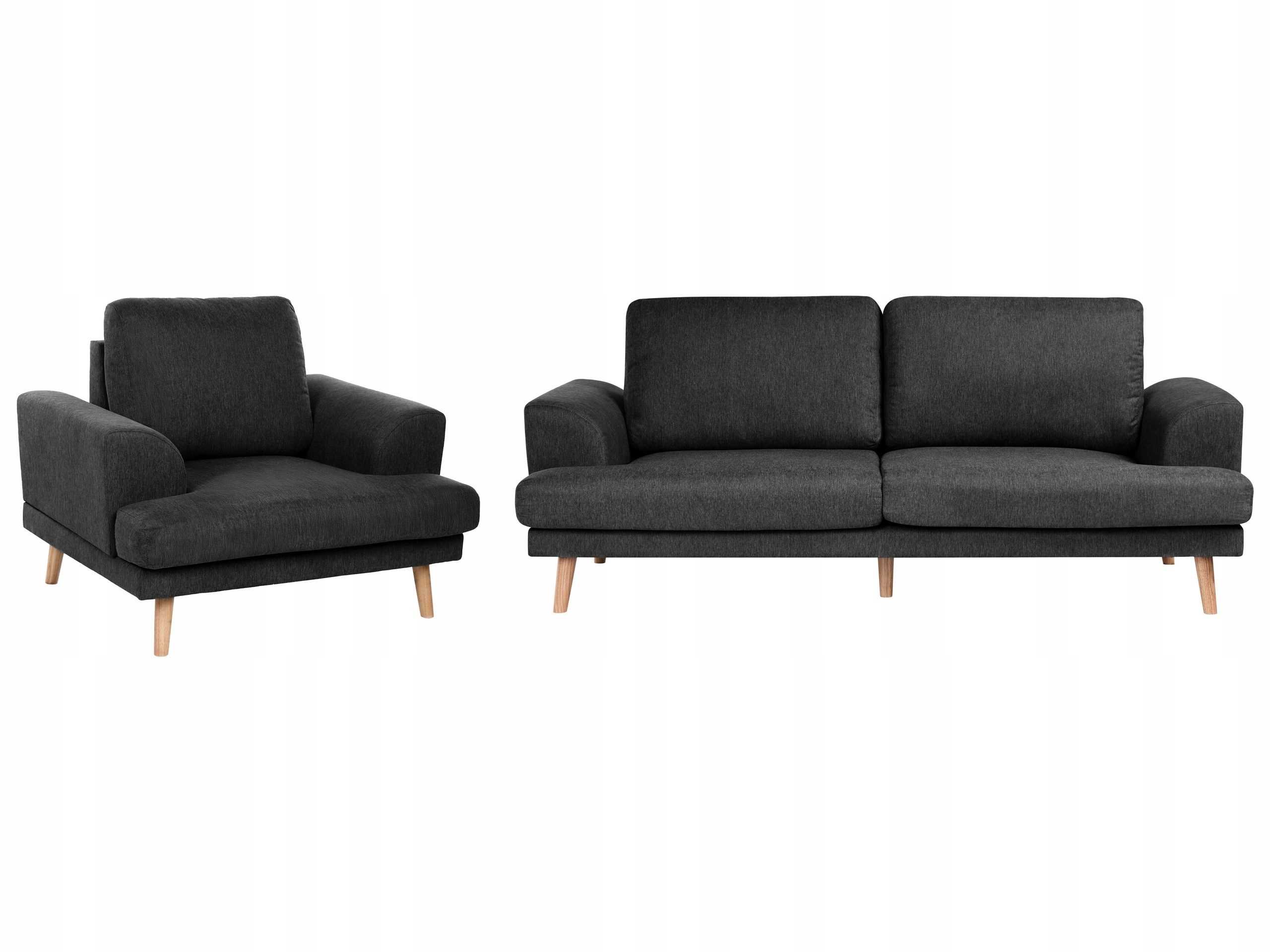 Komplet wypoczynkowy 4-osobowy sofa i fotel tapicerowane czarny