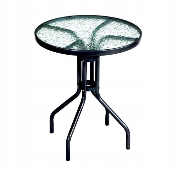 Stolik stół balkonowy tarasowy okrągły metalowy szklany blat 60 cm