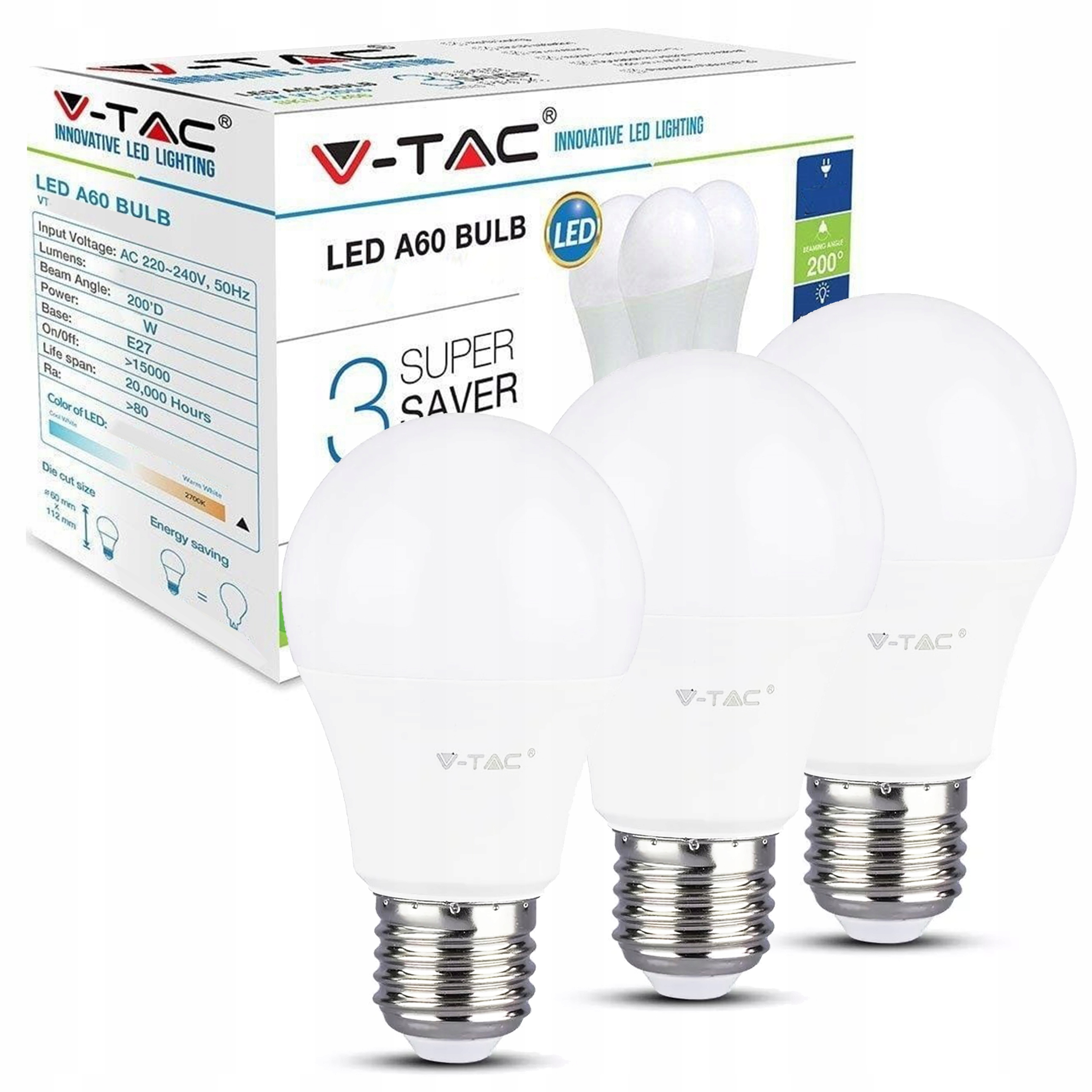 

3x Żarówka Led E27 neutralna biel 4000K A60 9W
