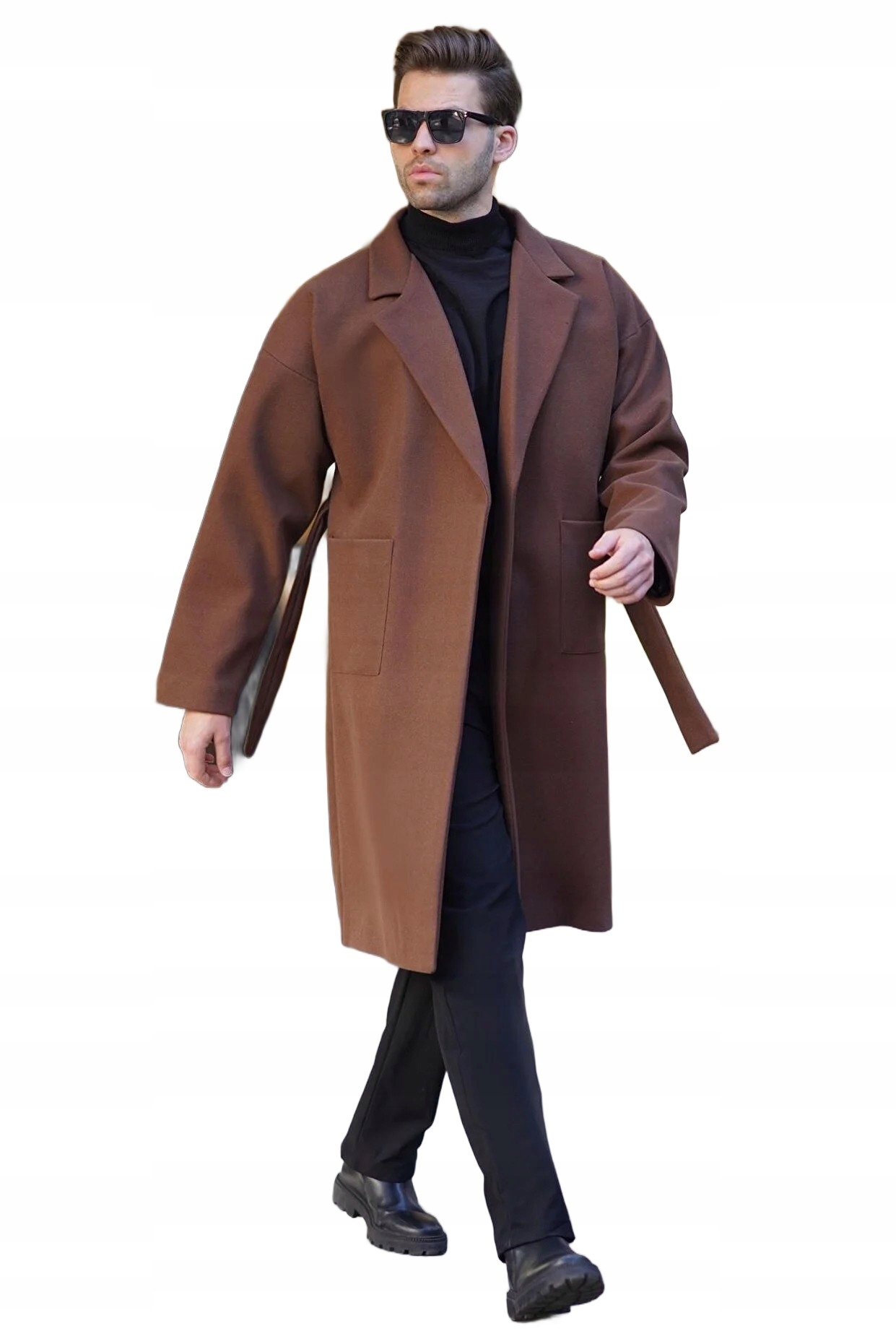Madmext Pánský Klasický Kabát S Klopami, Hnědý, Ke Kolenům, Velikost 5DA