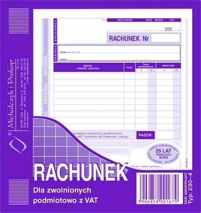 

Druk Rachunek dla zwolnionych z Vat 2/3 A5 230-4