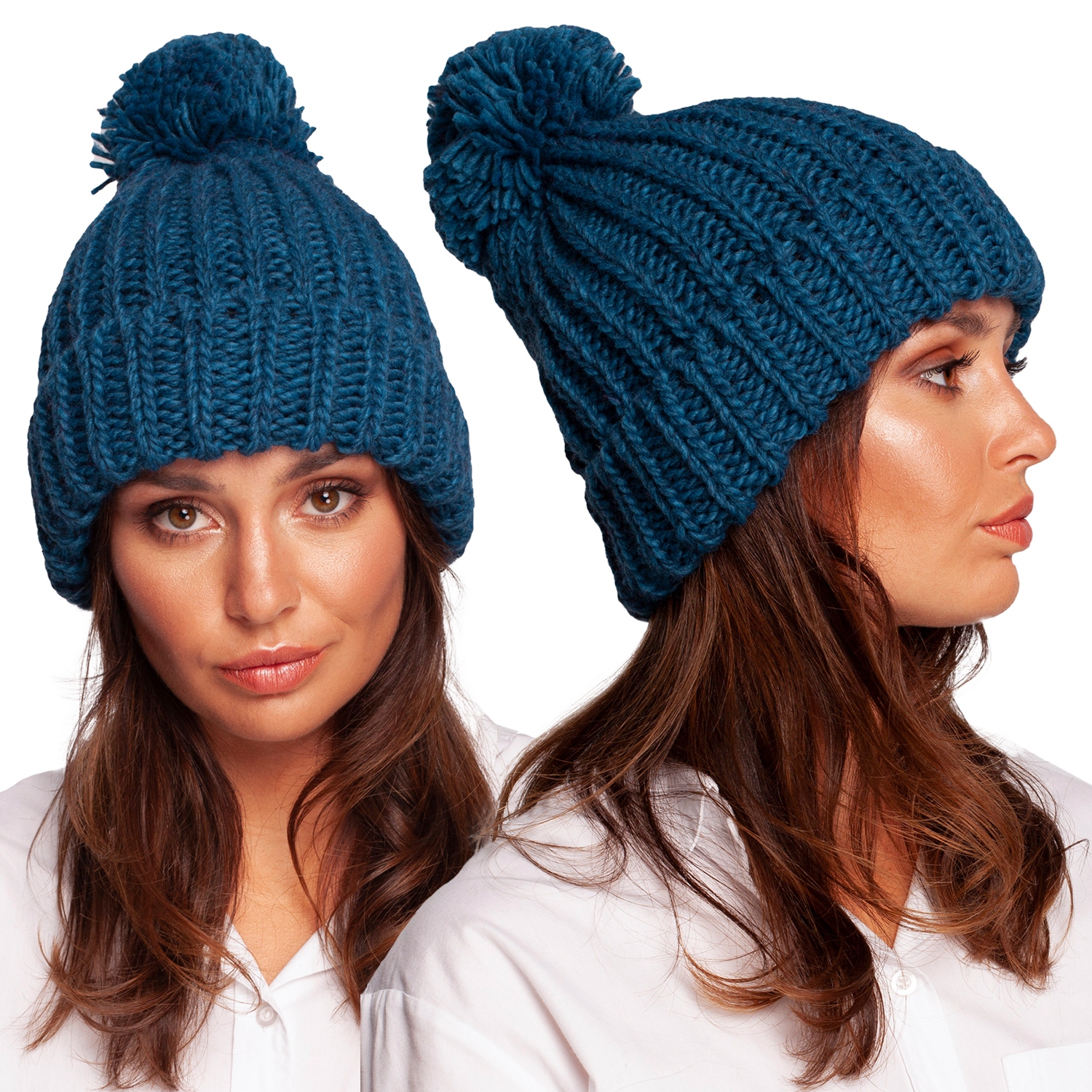 CZAPKA DAMSKA CIEPŁA WYGODNA ZIMOWA UNIWERSALNA NIEBIESKA