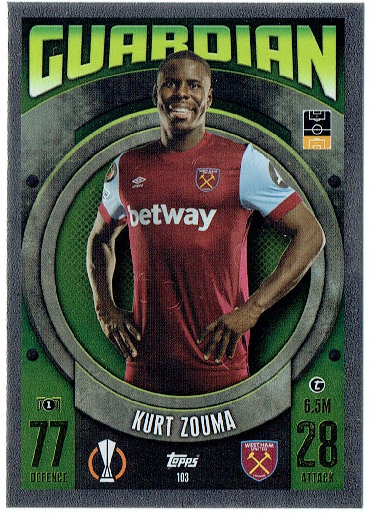 Topps Match Attax 2023-2024 Guardian 103 Kurt Zouma West Ham