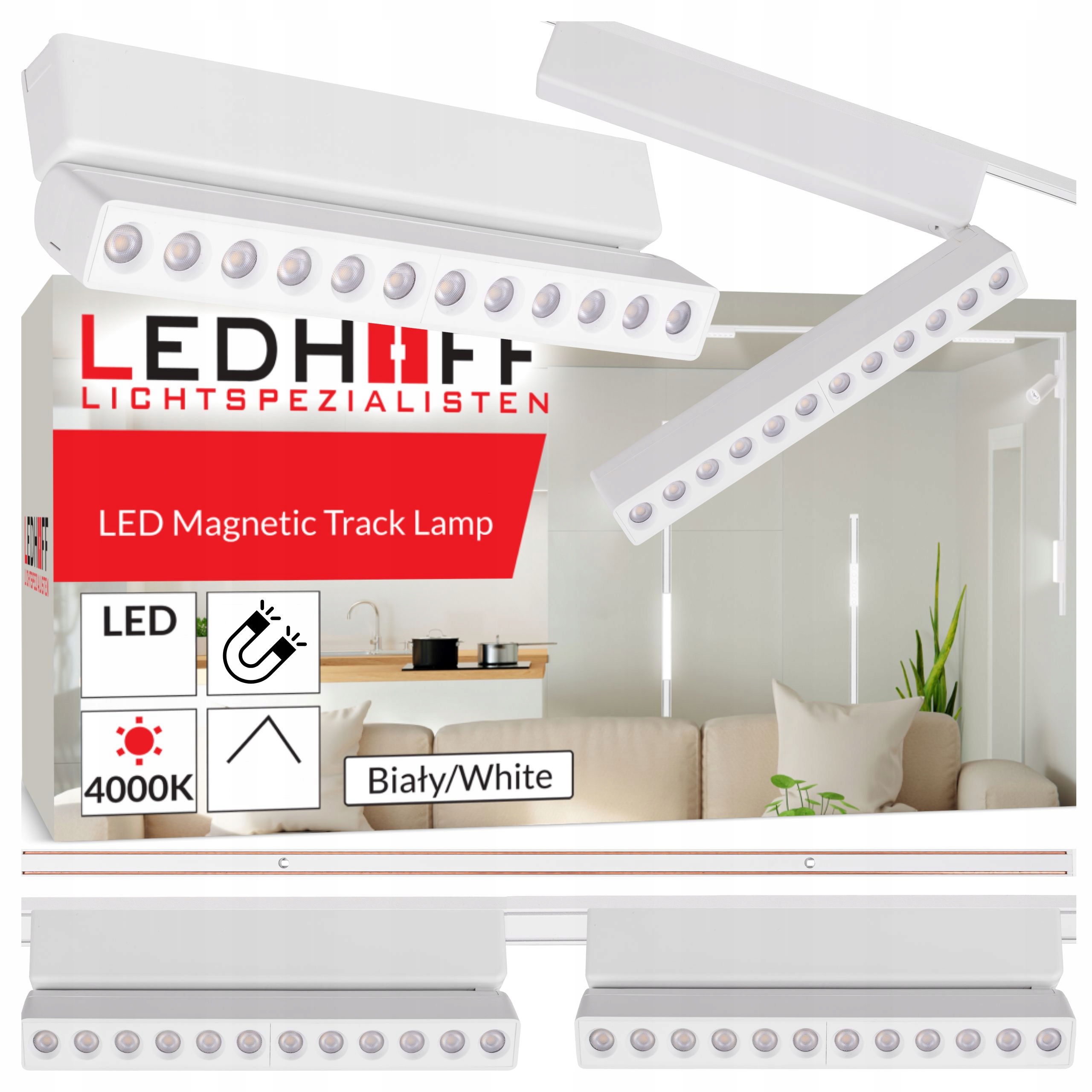 Magnetické koľajnicové osvetlenie Lišta biela 1 m 2x Led lampa reflektor Spot