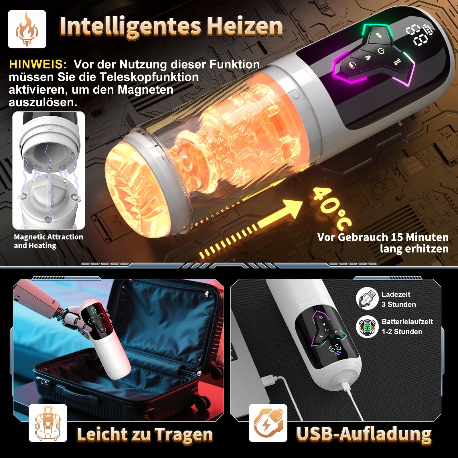 APP MASTURBATOR Dla Mężczyzn Z 10 Wibracjami 7 Teleskopami 5 Trybami Ssania — miniatura 4