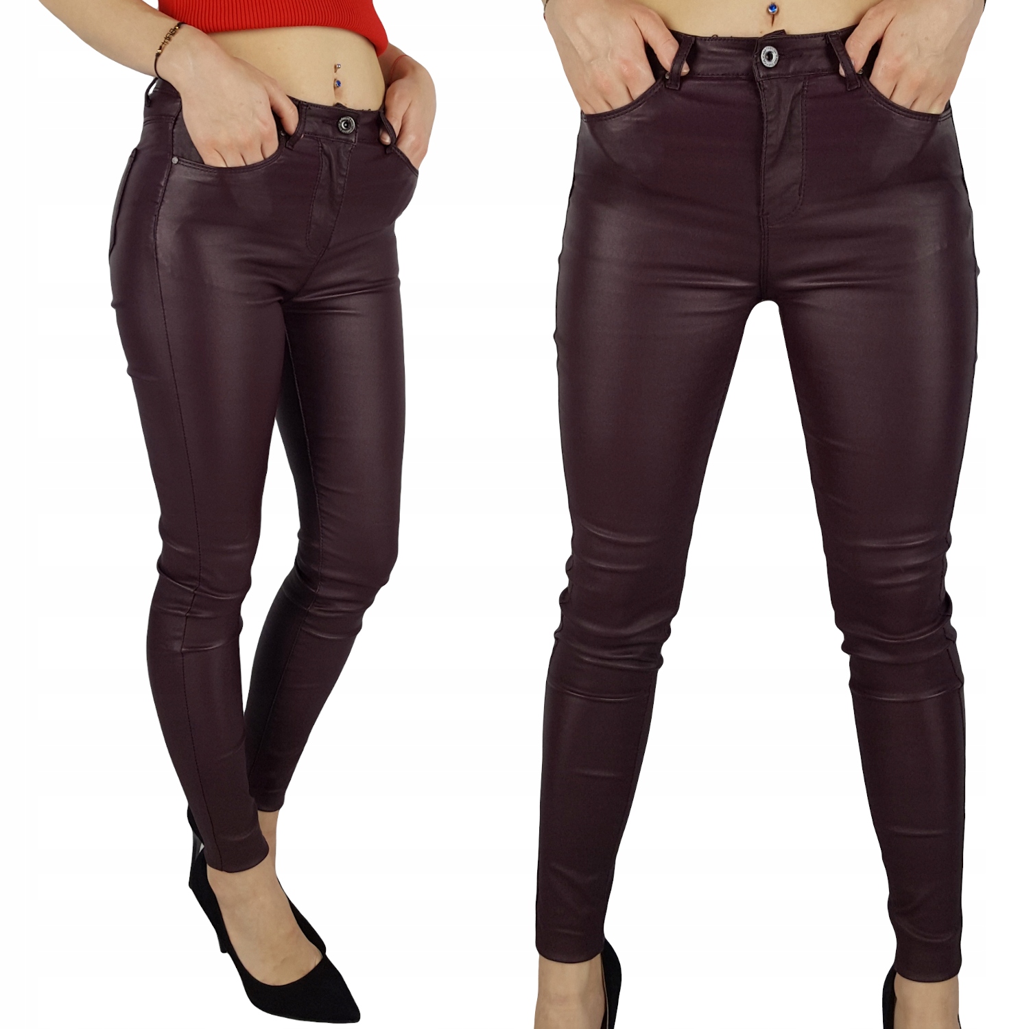 

#damskie - Spodnie - Woskowane - Skóra - Plus Size
