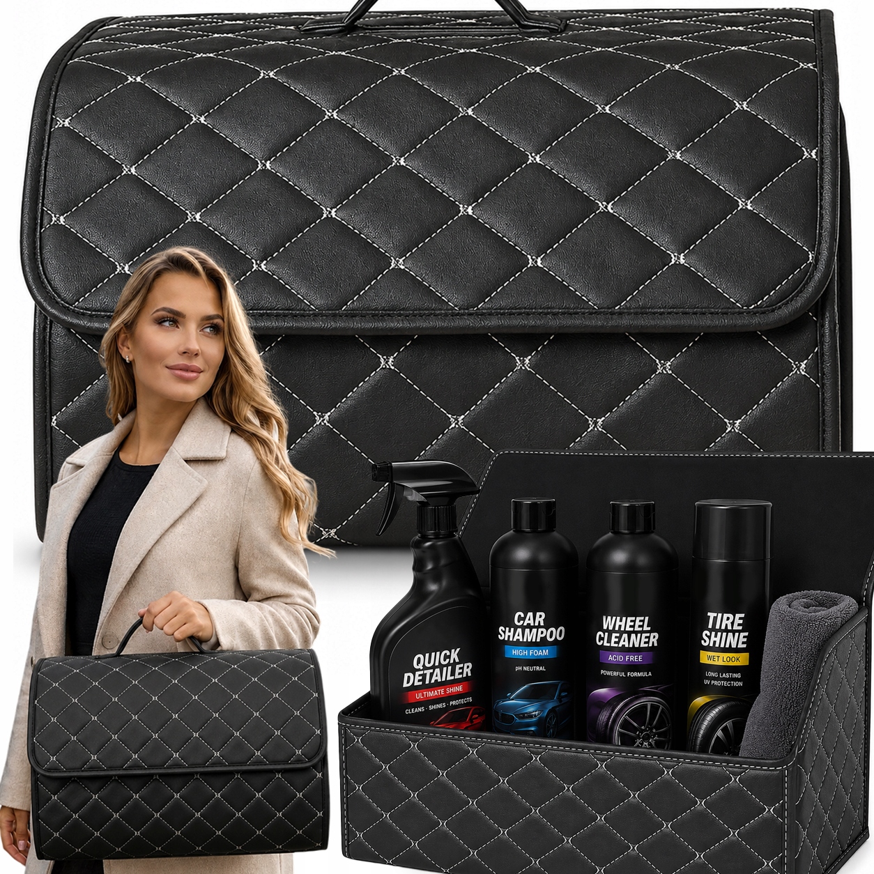 Torba Organizer XL Do Bagażnika Samochodu Zamykana Na Rzep Duży Kuferek