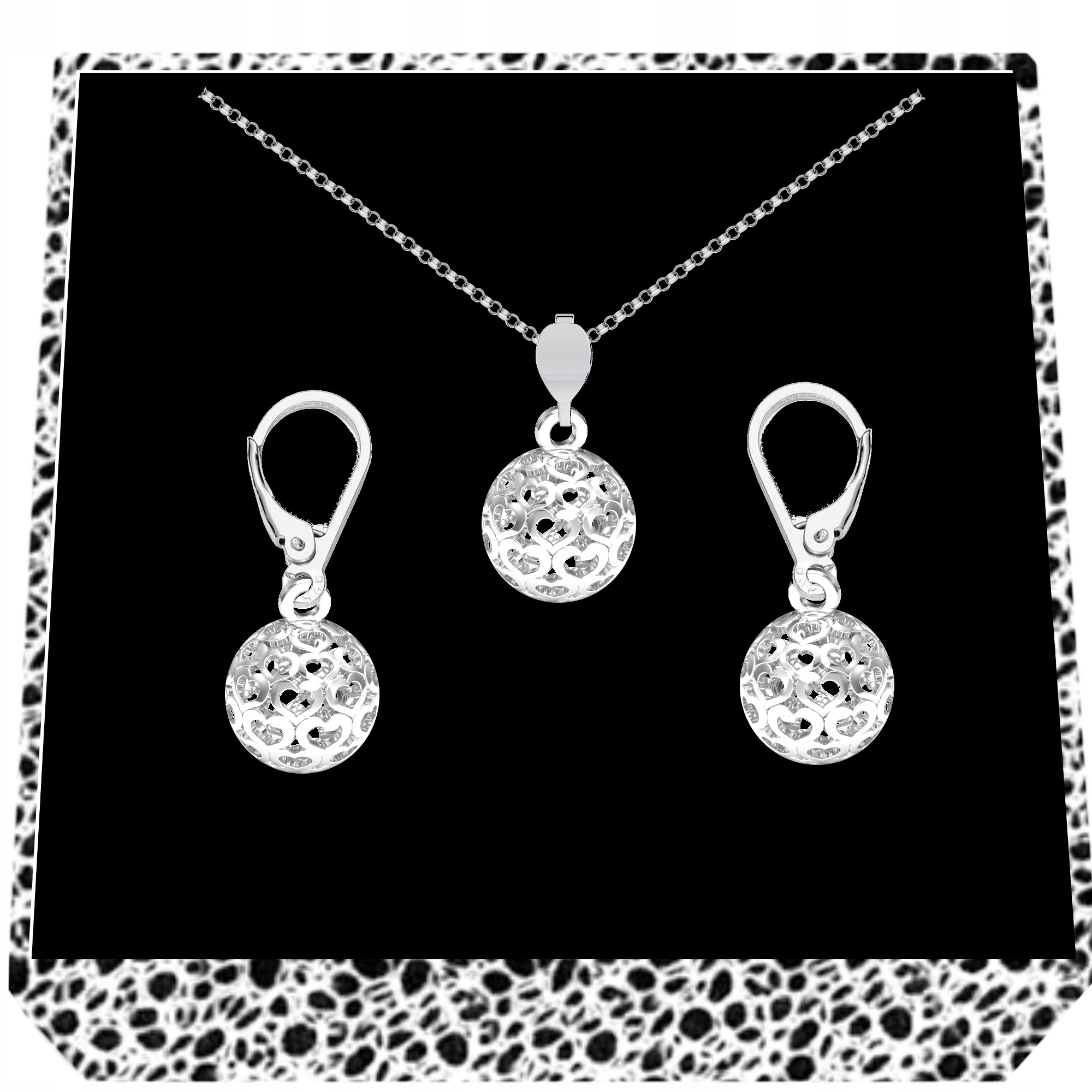 Sada stříbrných šperků Ažurová koule se srdíčky Stříbro ryzost 925