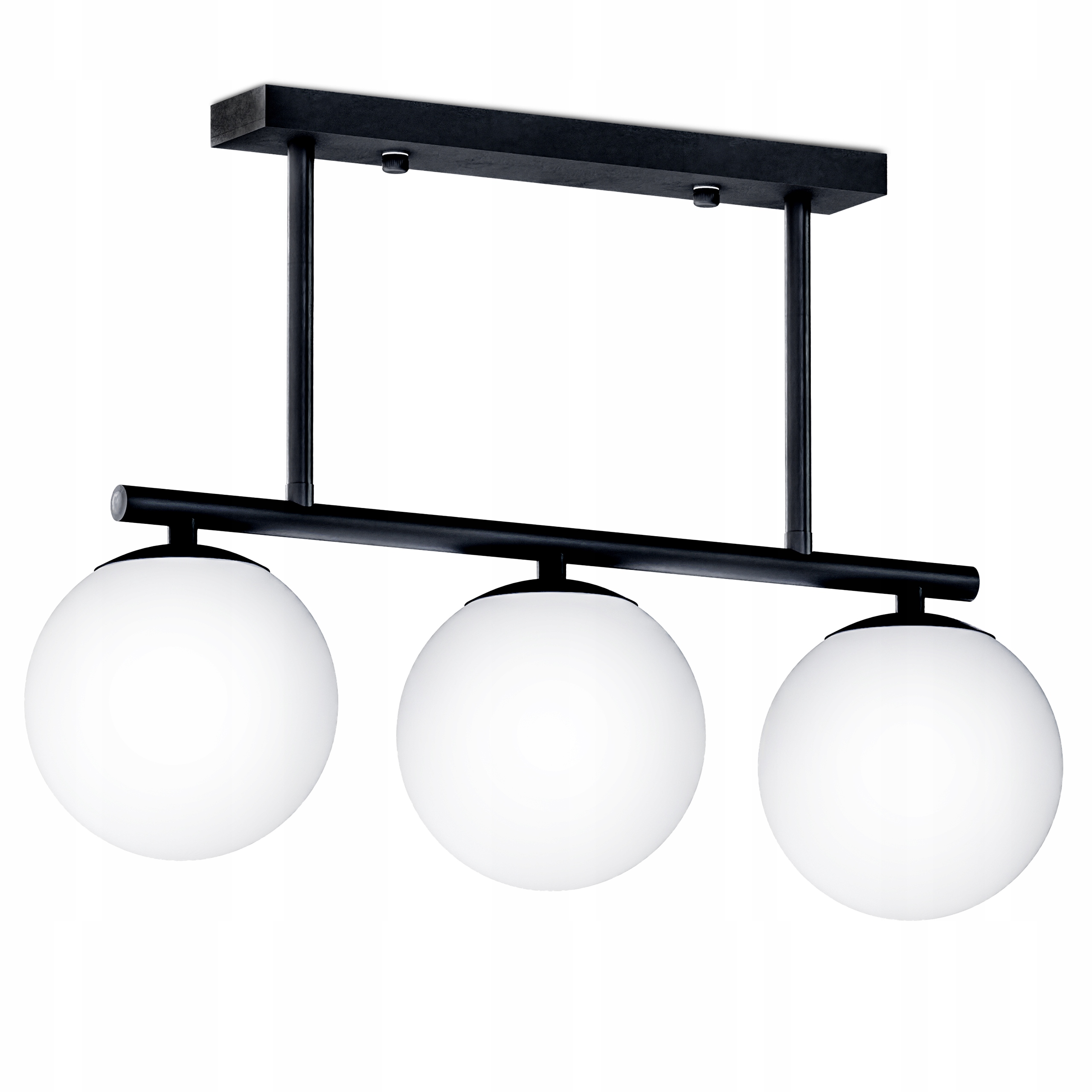 Lampa Sufitowa Wisząca Led 3X E27 Żyrandol Białe Kule Szklane Salon Czarna