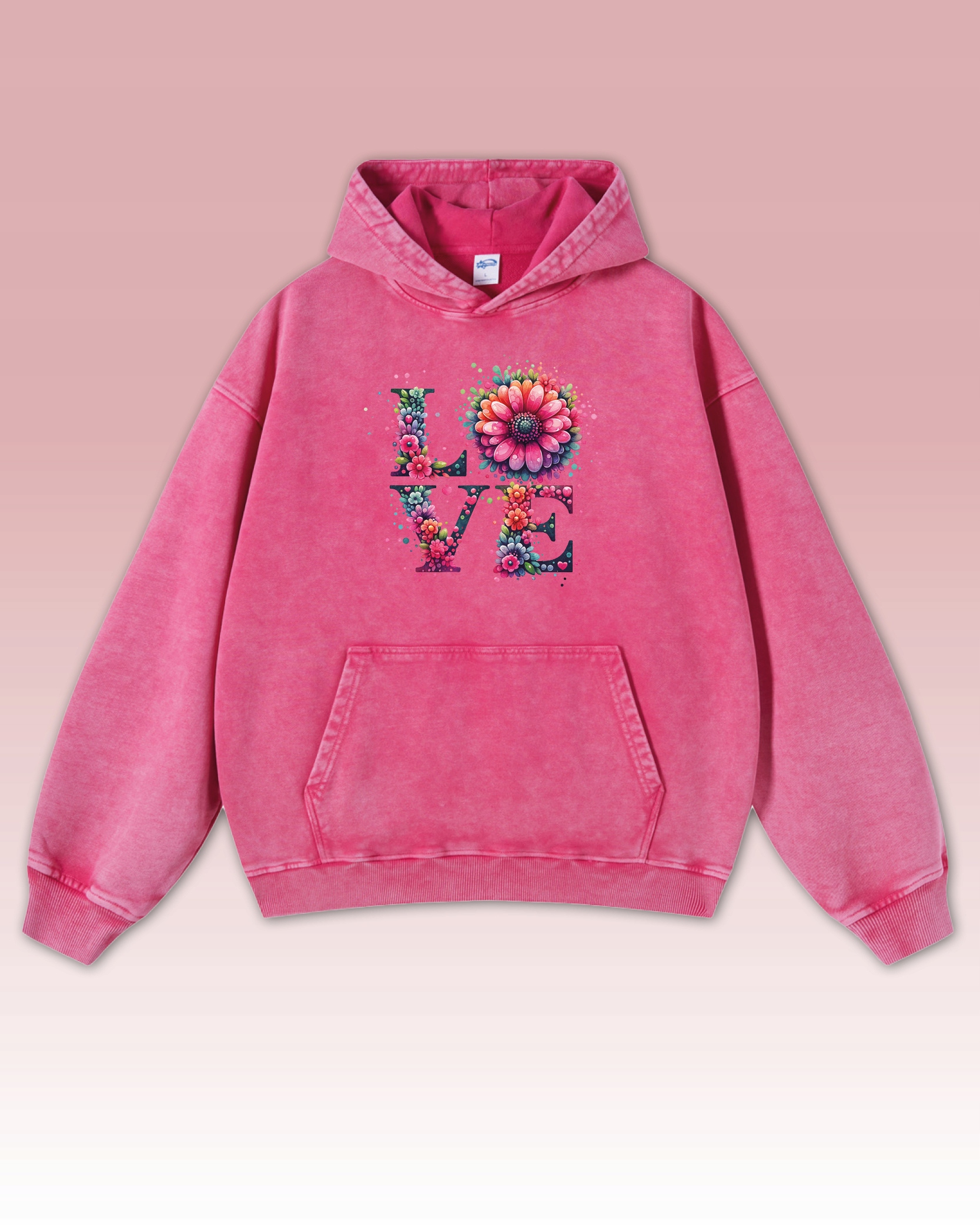 Mikina s nápisem Love Květinový motiv barvy Boho Láska Růžová L