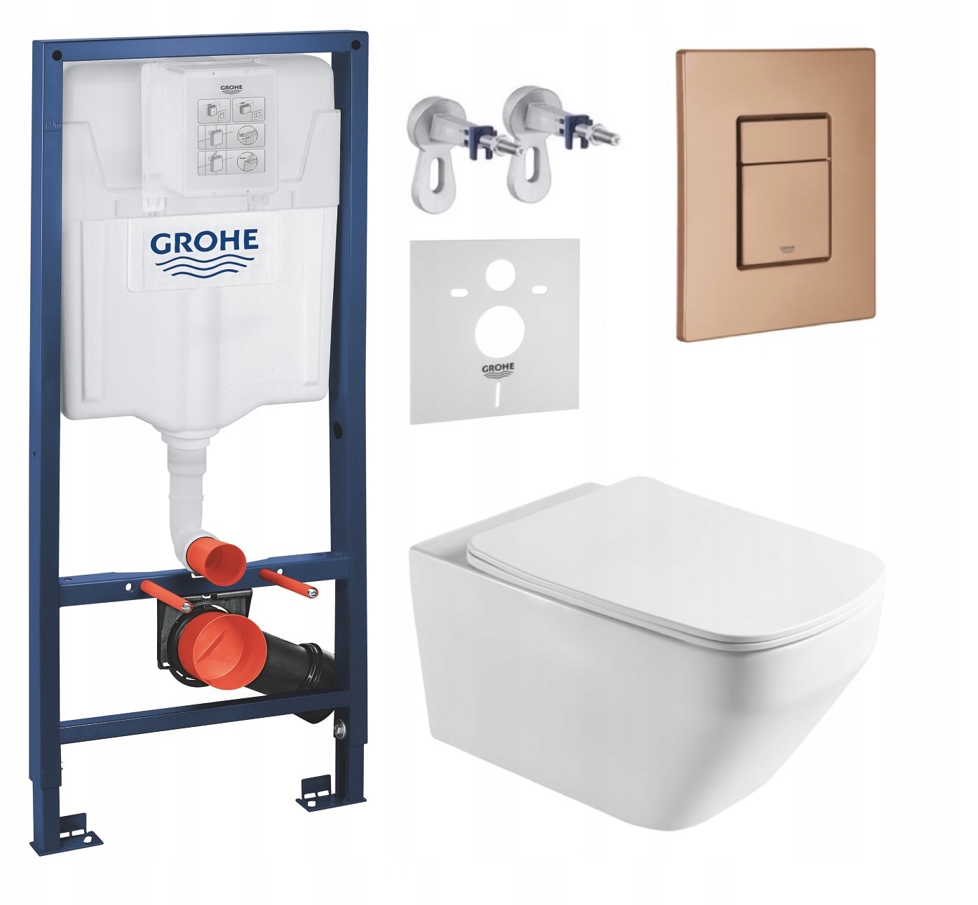 Podomietkový Wc set Grohe s miskou Naron Tlačidlo brúsená meď Fresh
