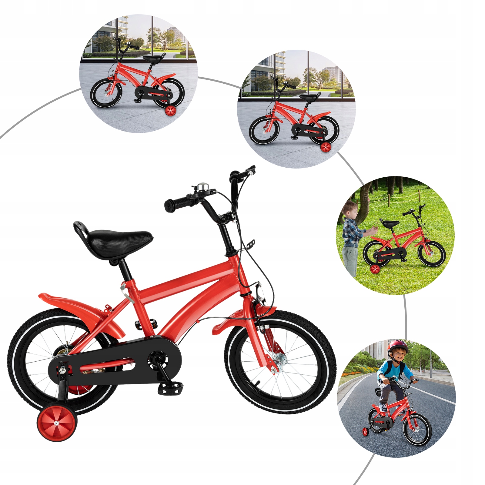 14-CALOWY ROWER DZIECIĘCY CZERWONY ROWER DZIECIĘCY Z KOŁAMI PODPOROWYMI Marka bez marki