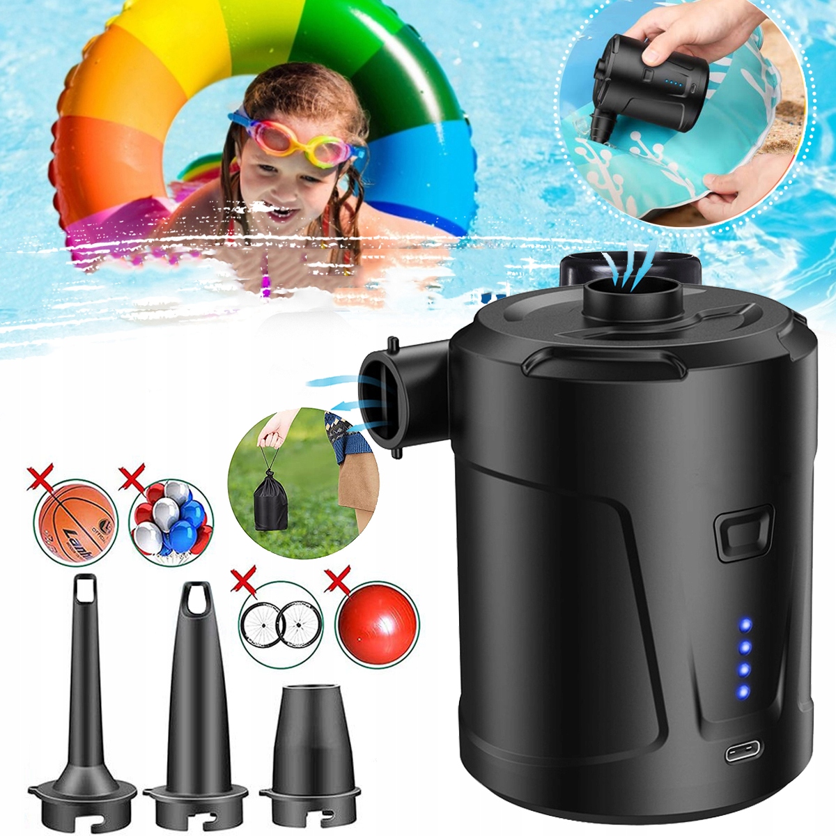 Elektrická vzduchová pumpa pro plavecké kruhy