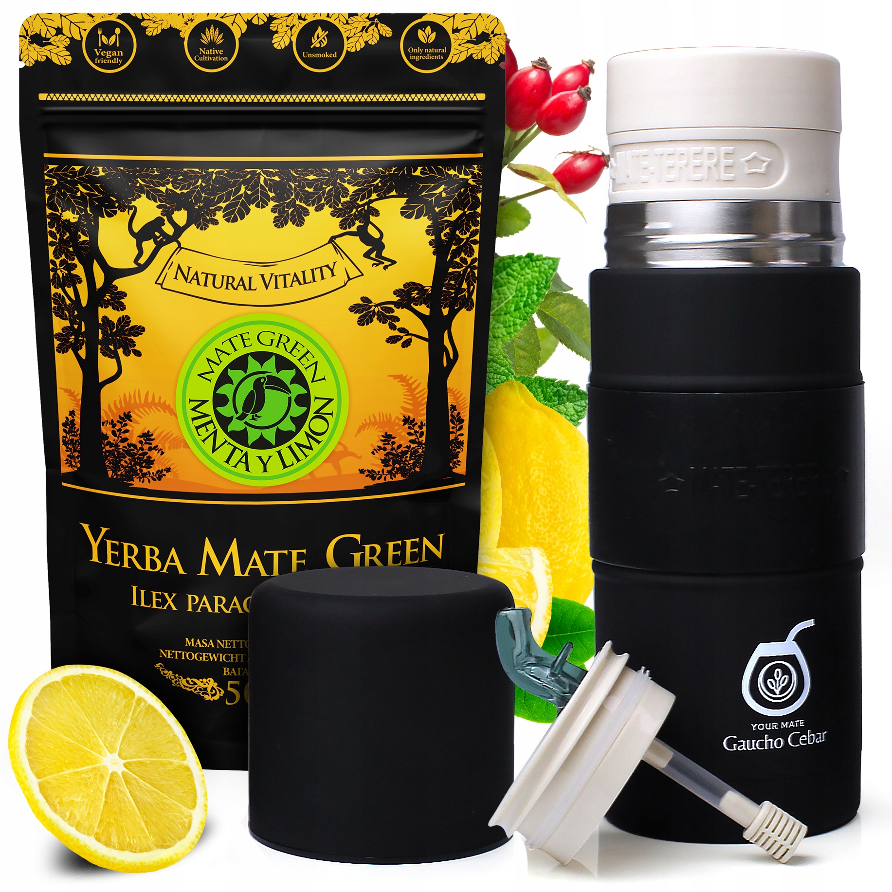 Levně Sada Yerba Mate Green Menta Limon Yerbomos matero, bombilla, termoska 3v1