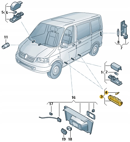 LAMPKA OŚWIETLENIA PROGU STOPNIA VW T5 T6 HIGHLINE Producent części Volkswagen OE