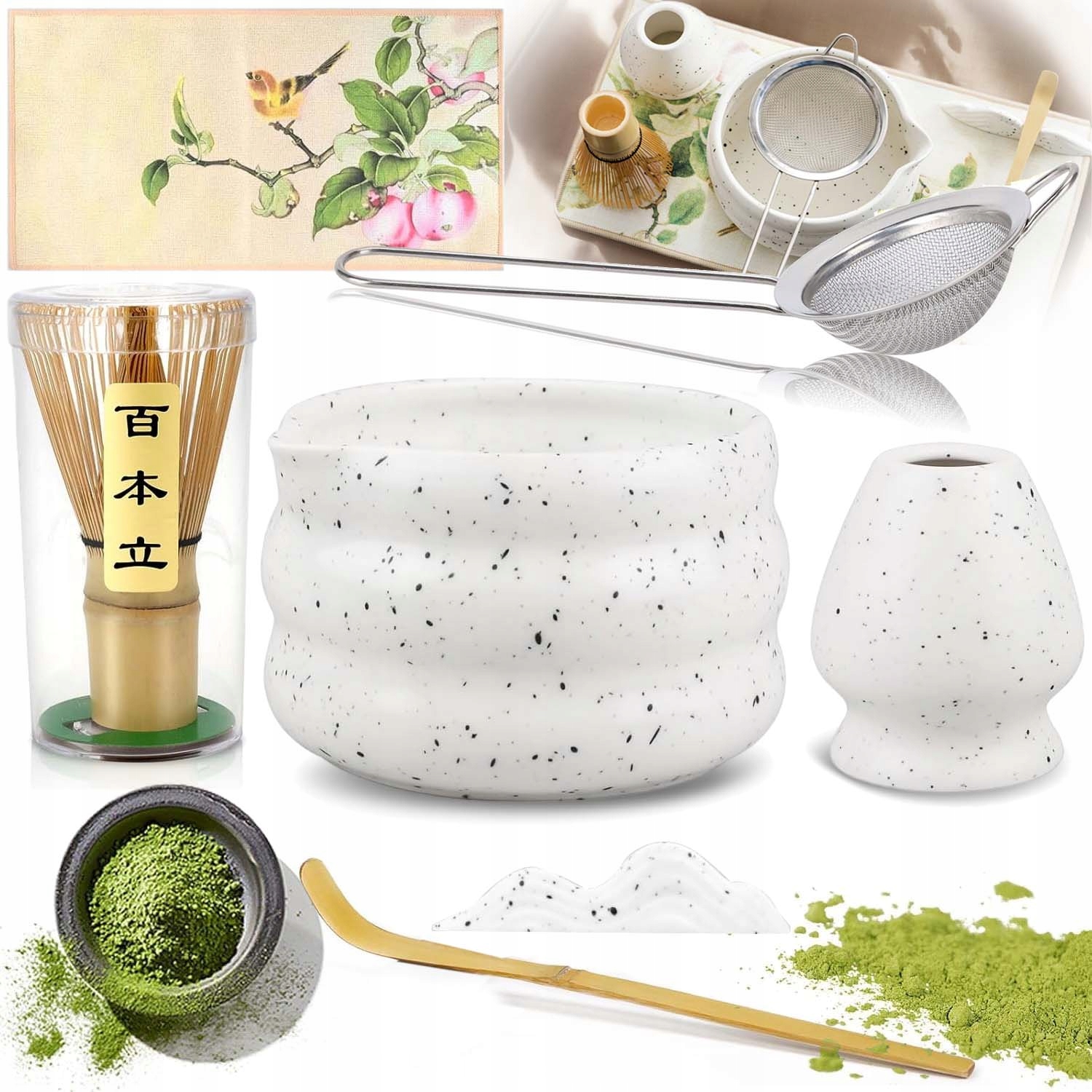 Levně Bambusový Dárková Sada Metlička Štětec Na Čaj Matcha 7 Set