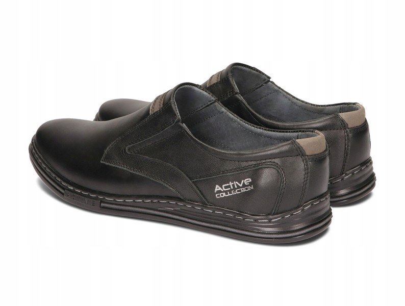 MOKASYNY BUTY MĘSKIE WSUWANE SKÓRA 022 CZARNY 45 Kolor podeszwy czarny