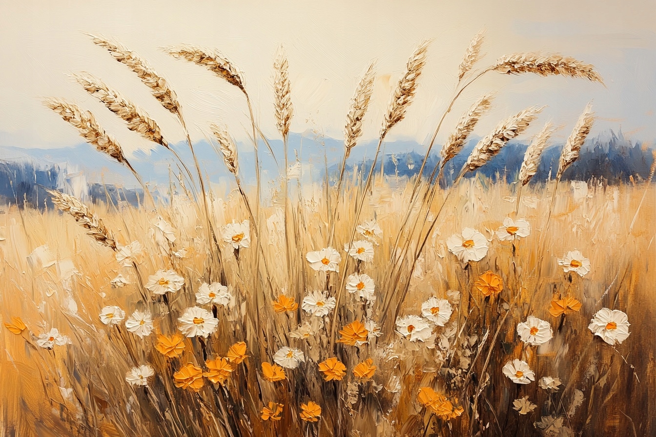 Obraz Na Plátně Canvas Krajina Vesnice Pole Louka Klas Obilí Květiny Léto 120x80