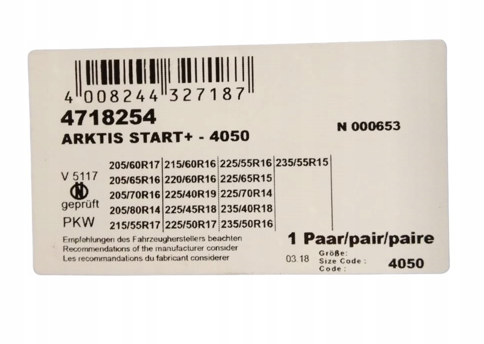 Łańcuchy śniegowe RUD ARKTIS START+ 4050 9 mm KPL. Kod producenta 4050