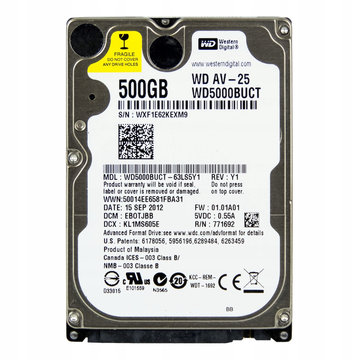 Wd AV-25 500GB 5.4K 16MB Sata II 2.5'' WD5000BUCT