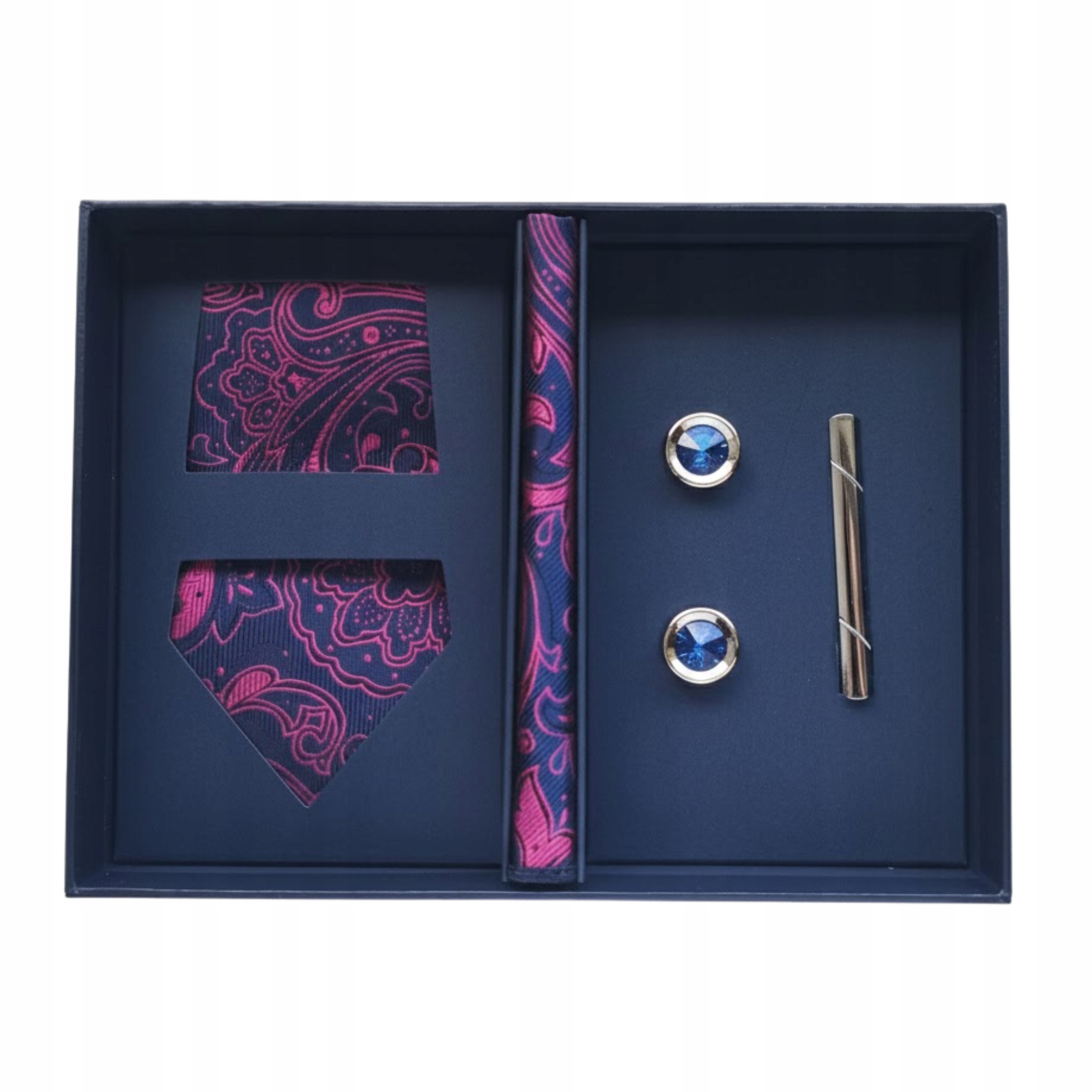 Kravata se sponami Dárková Sada Elegantní pánský růžový kapesníček taška