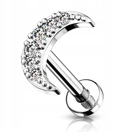 Náušnice labret do ucha s půlměsícem lobe helix 1,2/6 křišťálová