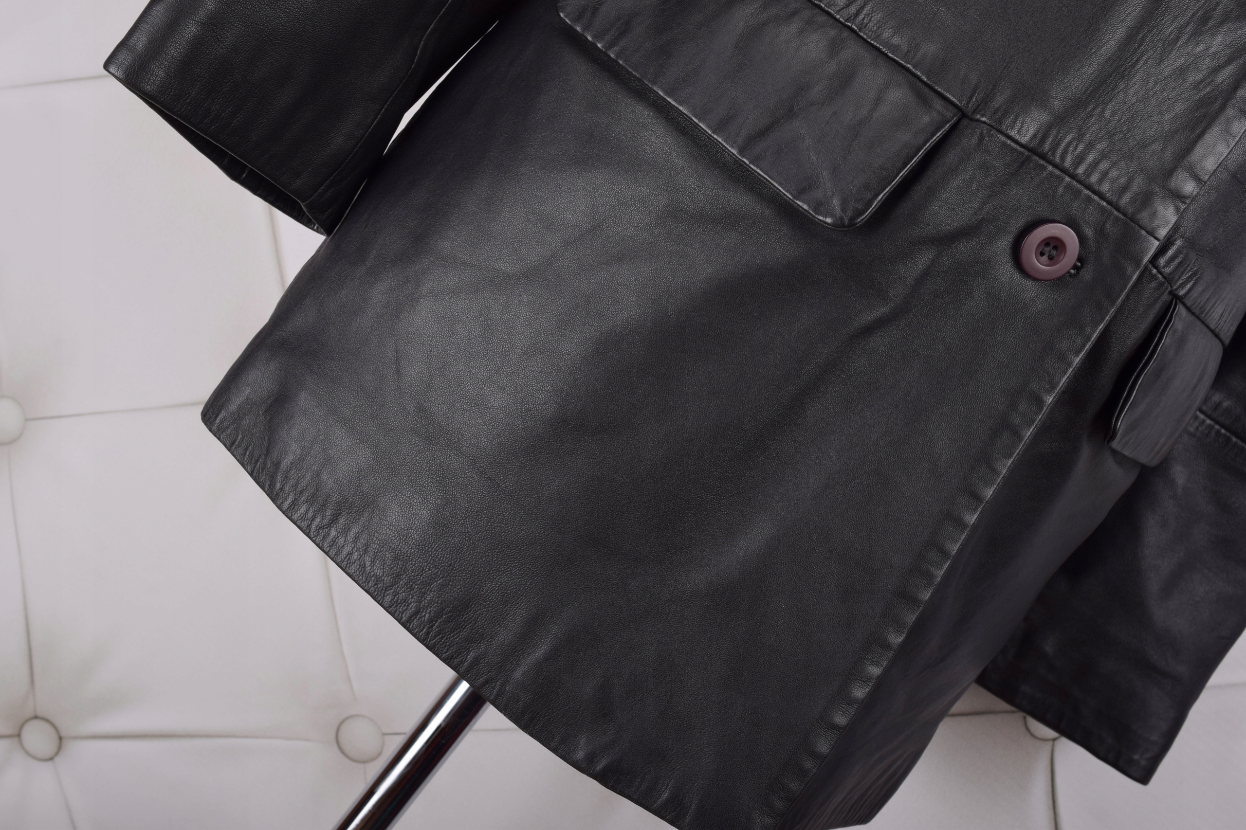 9587 KRÓTKI ZIELONY PŁASZCZ MIĘKKA SKÓRA NAT 42/XL Rękaw długi rękaw