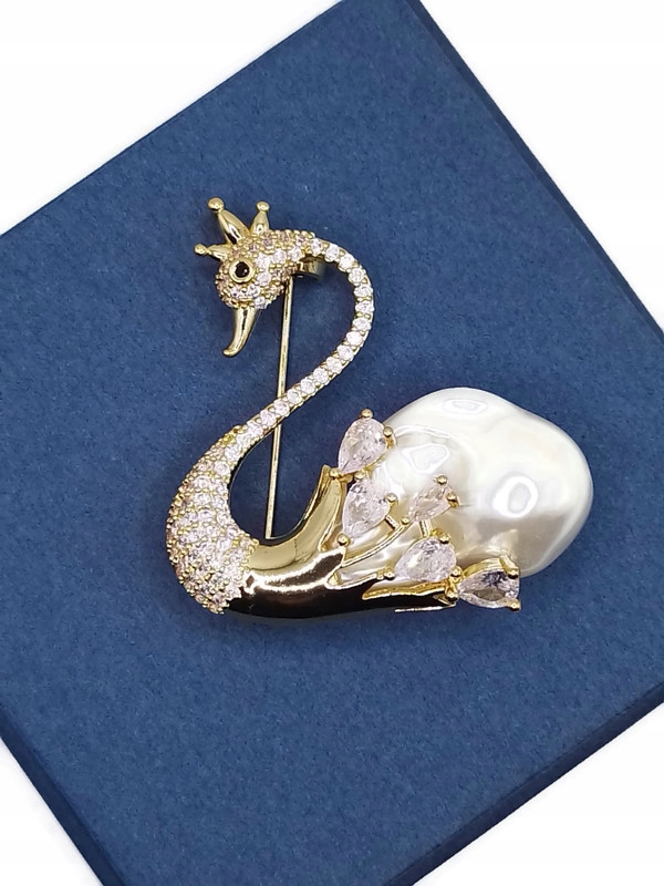Luxusní Přívěsek Brož Royal Swan Ze 14K Zlata V Krabička Dárek