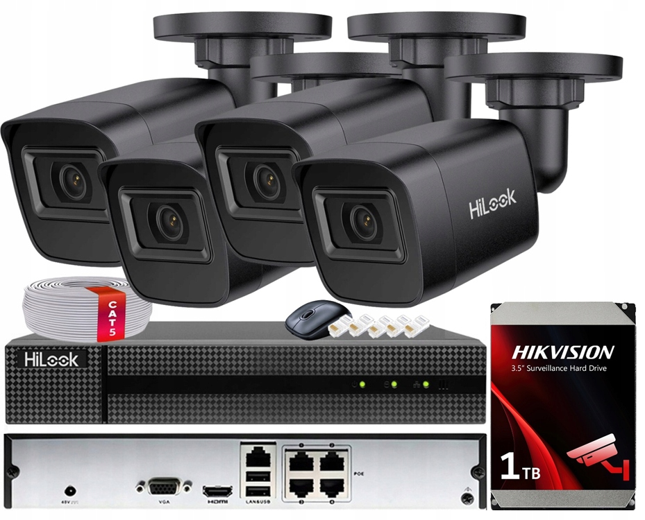 Sada pro monitorování 4 kamer 4Mpx IPCAM-B4-P rekordér 4x PoE disk