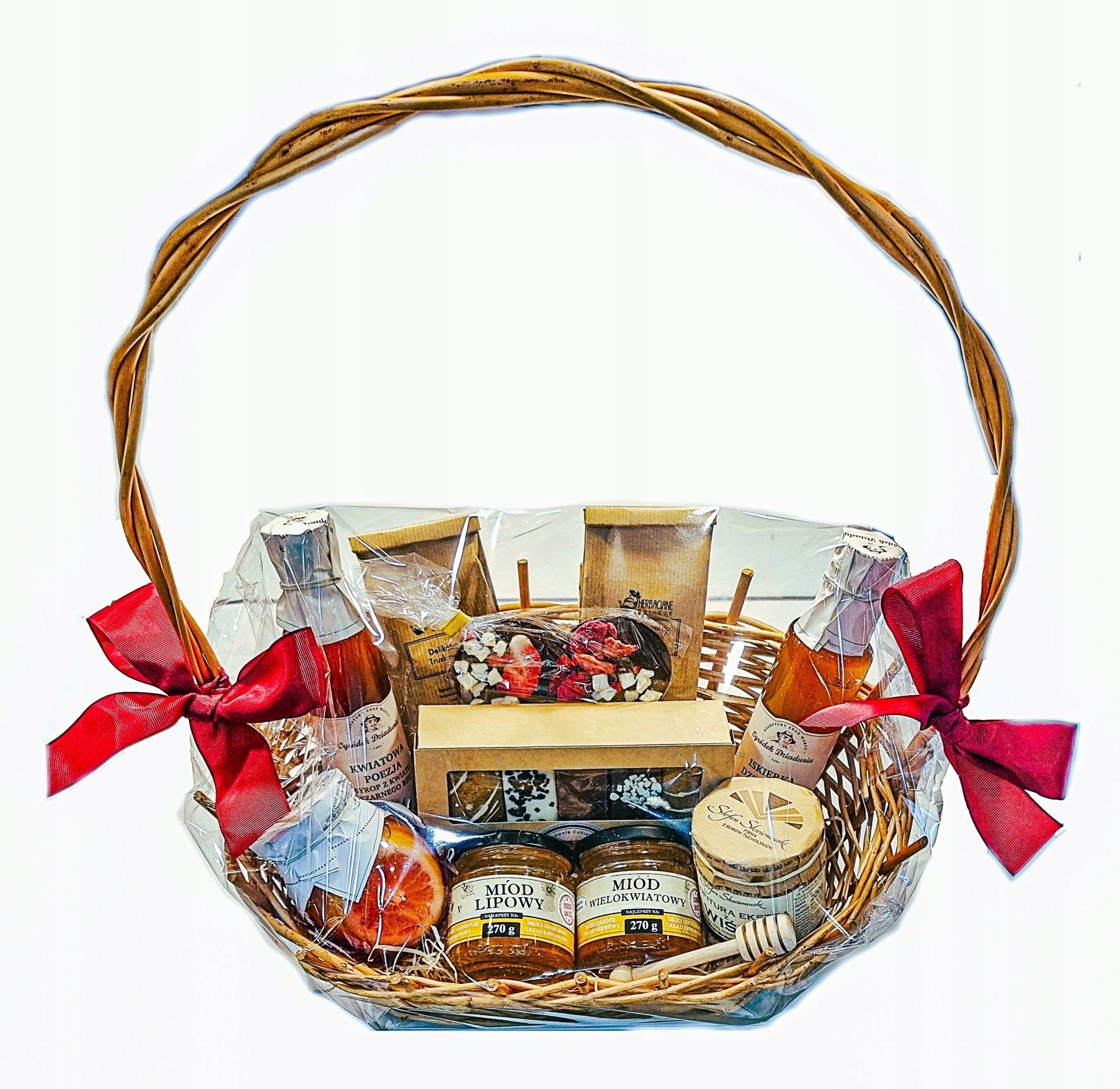 Levně Dárkový Koš Dárek Medové Speciality Čaj Citrony Malinový Sirup