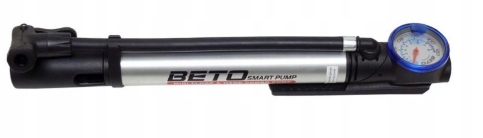 BETO Pompka Rowerowa CCO-018AG Manometr Alu 8 bar Wężyk Schrader/Presta Kolor dominujący srebrny