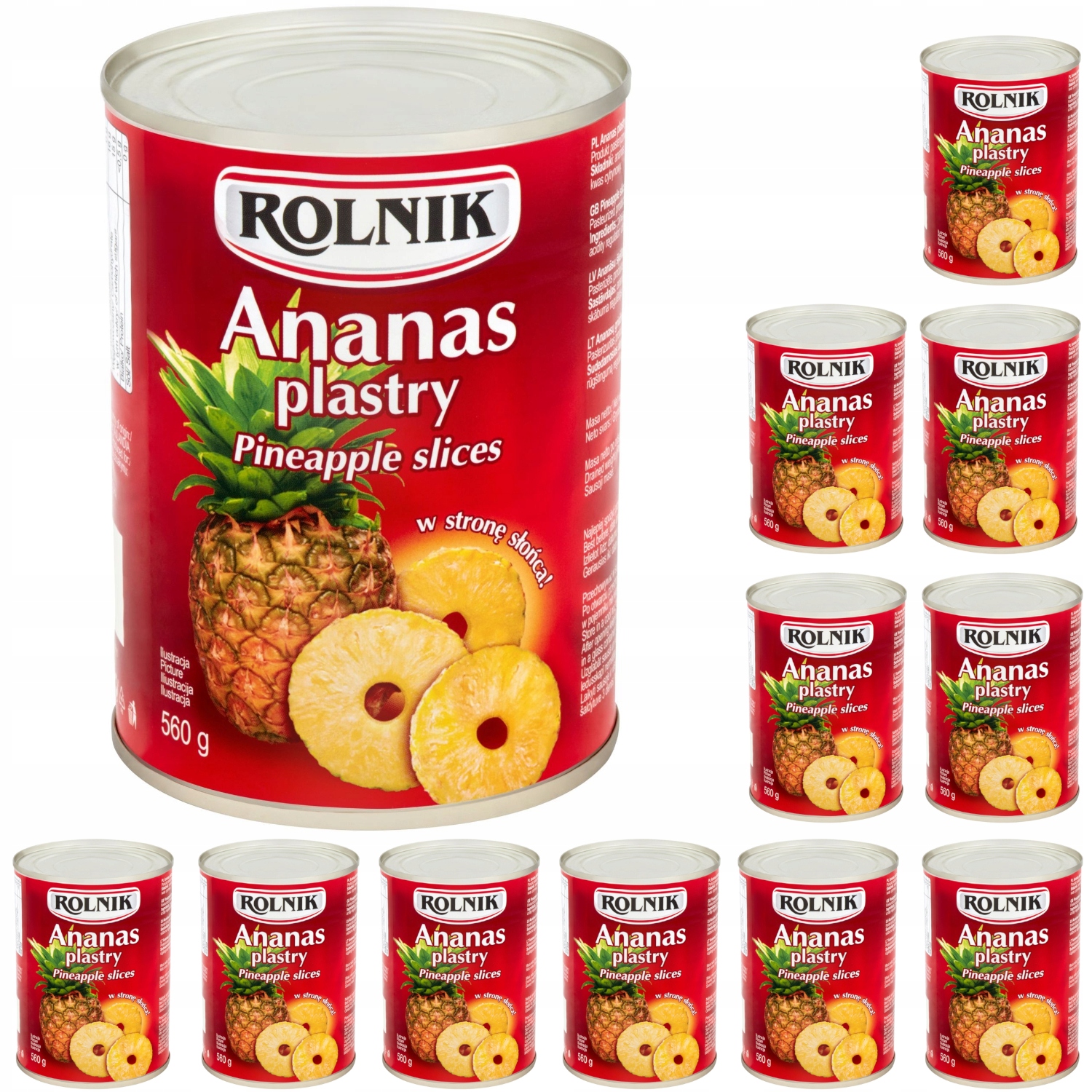 Rolnik Ananas plastry w lekkim syropie 12 x 580 ml