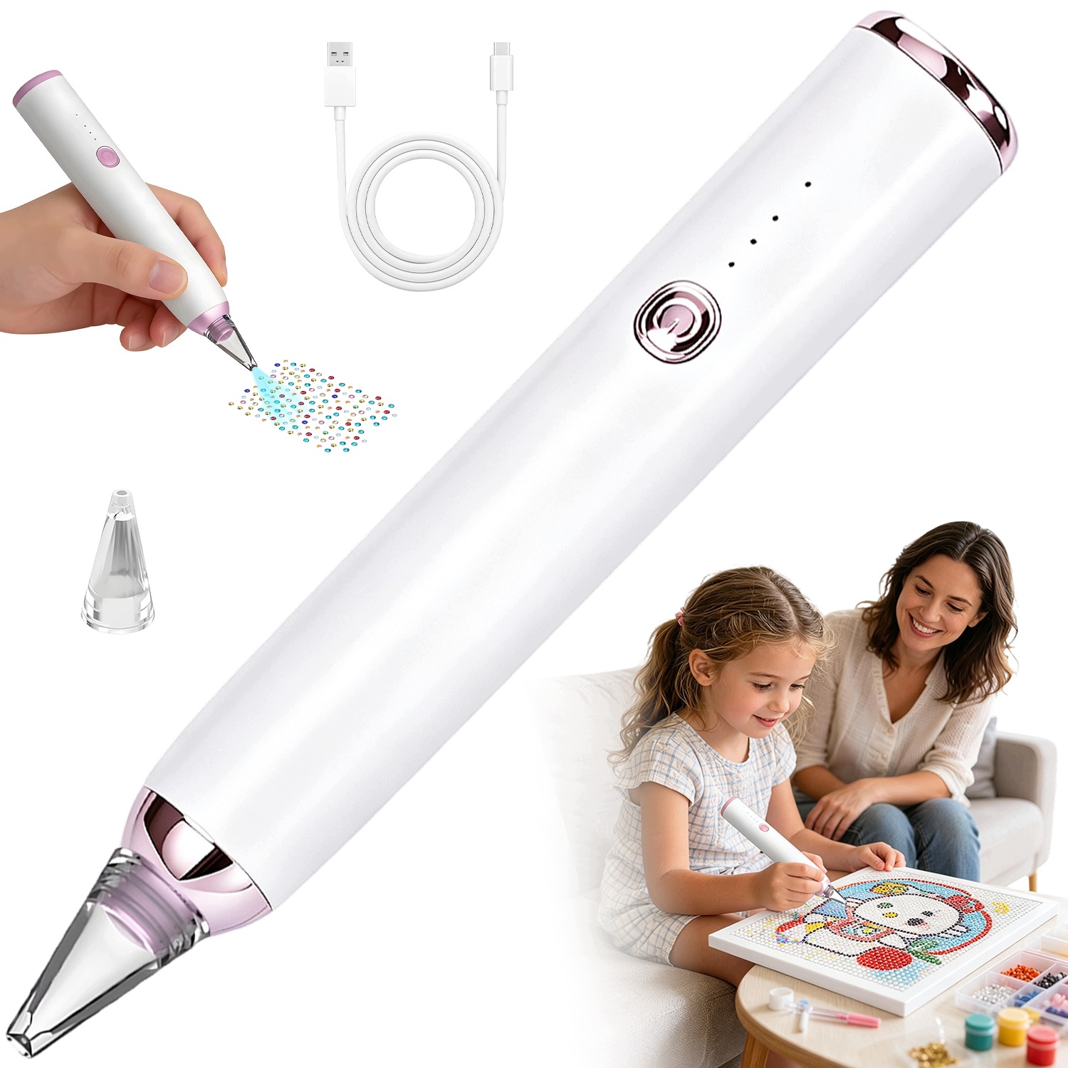 Elektrický Propiska Pro Diamantové Vyšívání Bezdrátový Bez Vosku, 3 Režimy