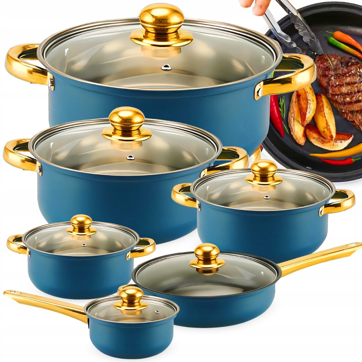 Sada Kuchyňských Ocelových Hrnců 12 Kusů Pánev Poklice