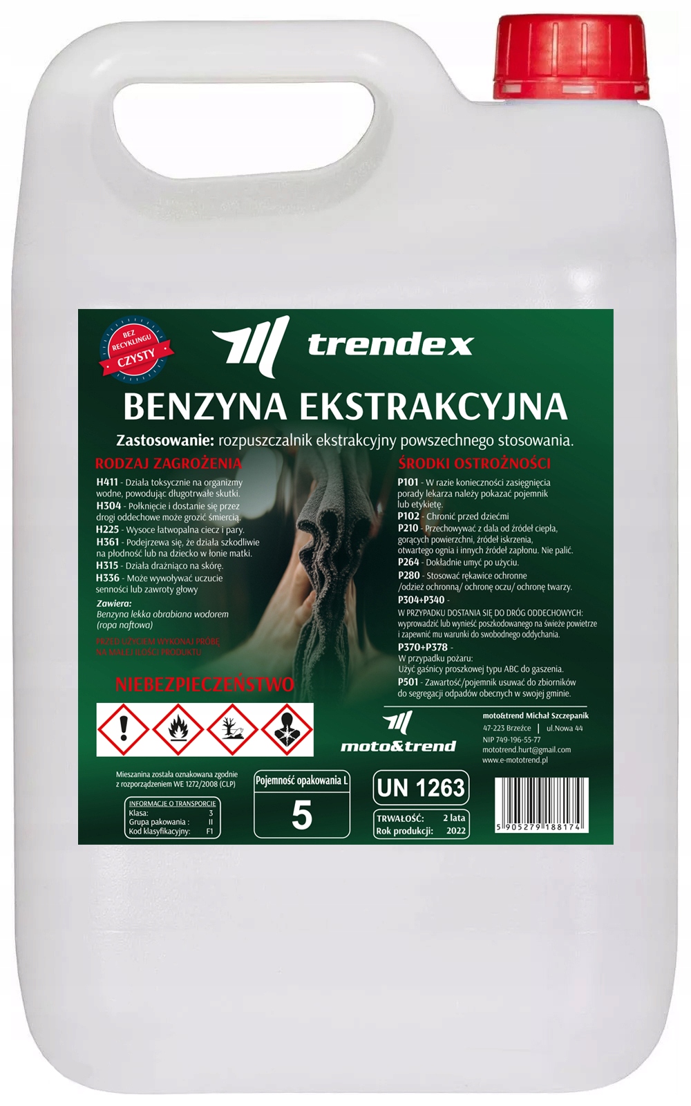 

Benzyna Ekstrakcyjna 5L Jakość 1 Niskoaromatyczn