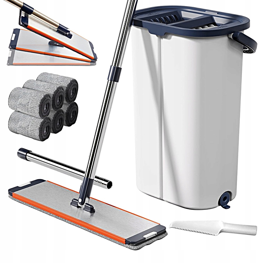 Plochý Mop S Kbelíkem Pro Vyžínání 6 Mikrovláknových Utěrek