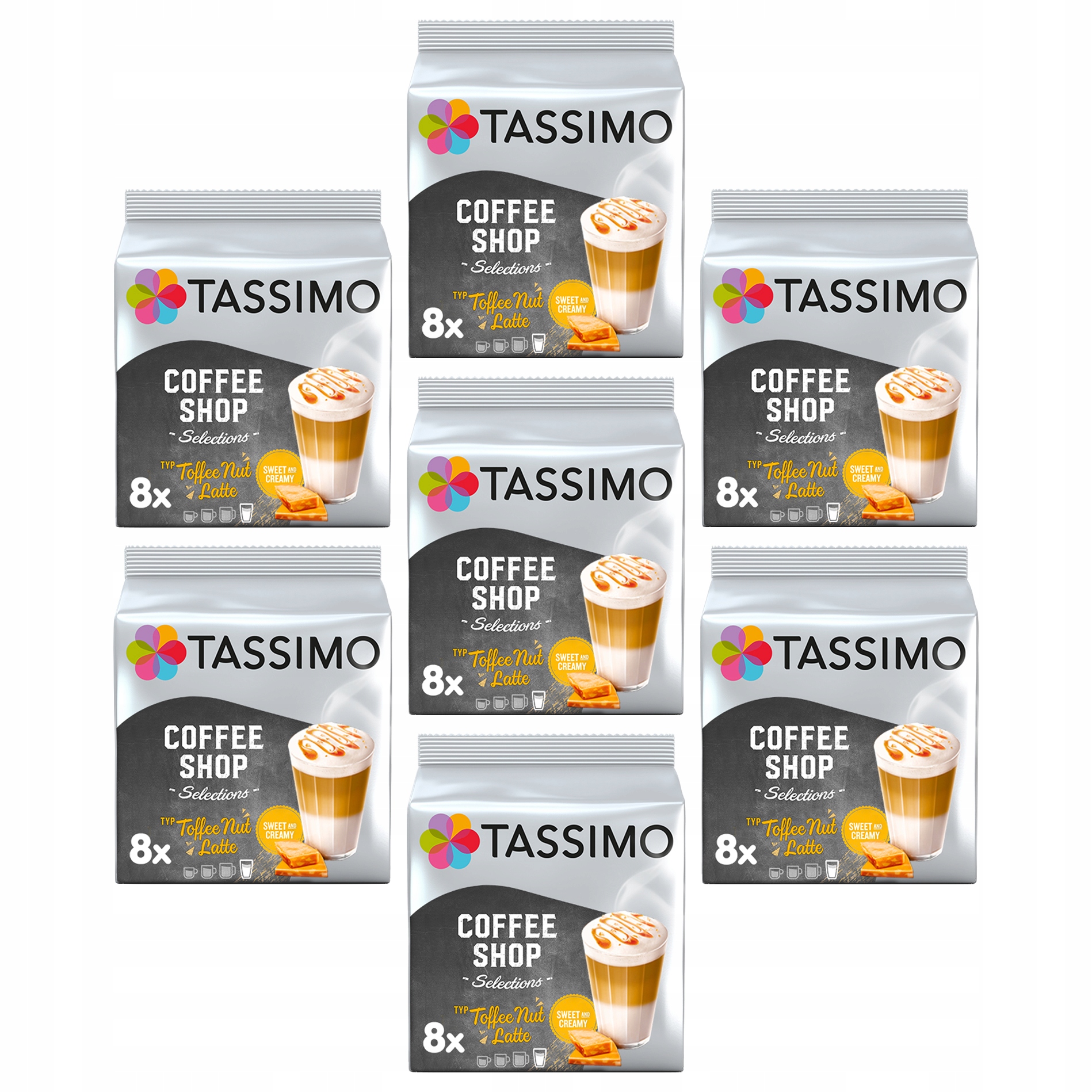 Kapsułki Tassimo Toffee Nut Latte 7x 8szt [56 kaw] 6+1 opakowanie Gratis!