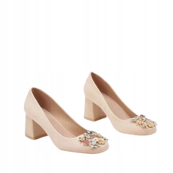 Béžové semišové lodičky na podpatku s koženou vložkou 2349B vel. 37