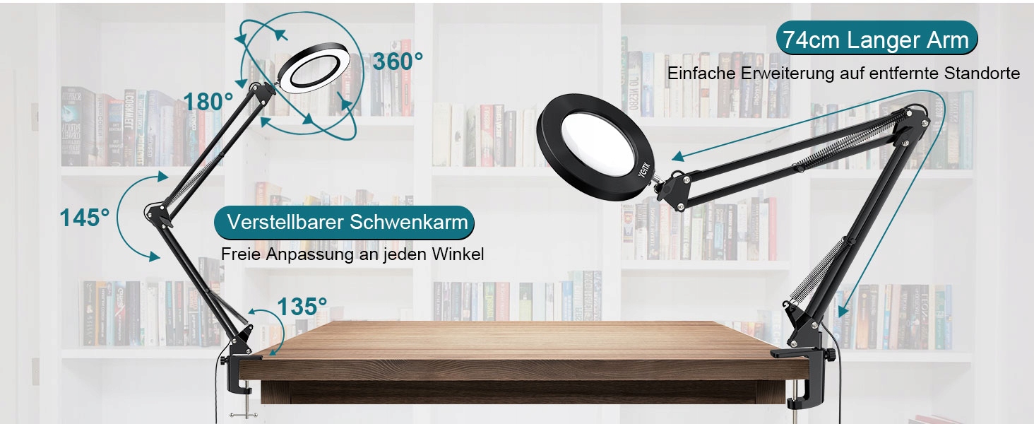 LAMPA LED SZKŁO POWIĘKSZAJĄCE 8X YGiTK 3 KOLORY 10 POZIOMÓW JASNOŚCI USB Długość/wysokość 1 cm