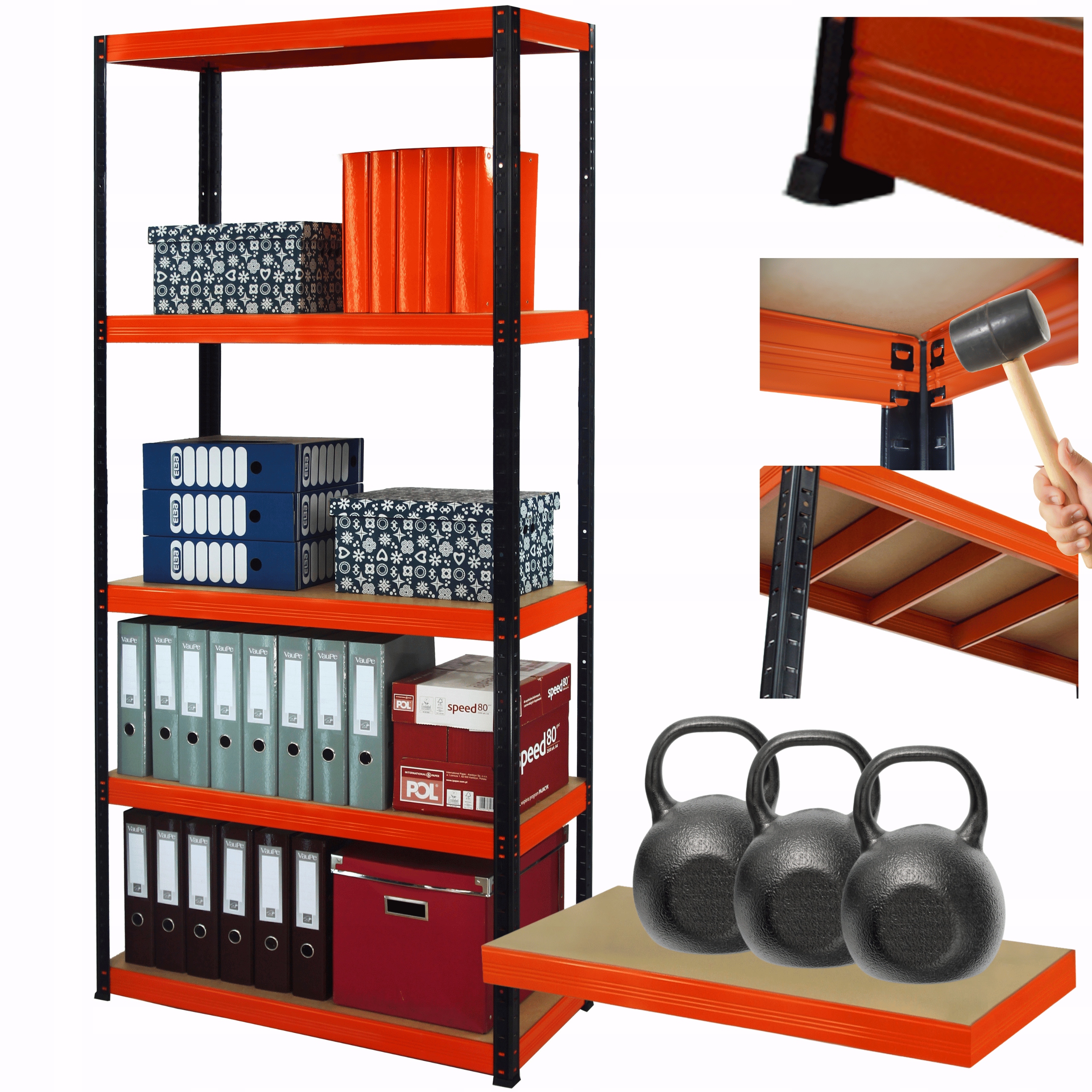 Kovový skladový regál Helios 180x75x45 cm 5Px350 kg Trvanlivý Pl