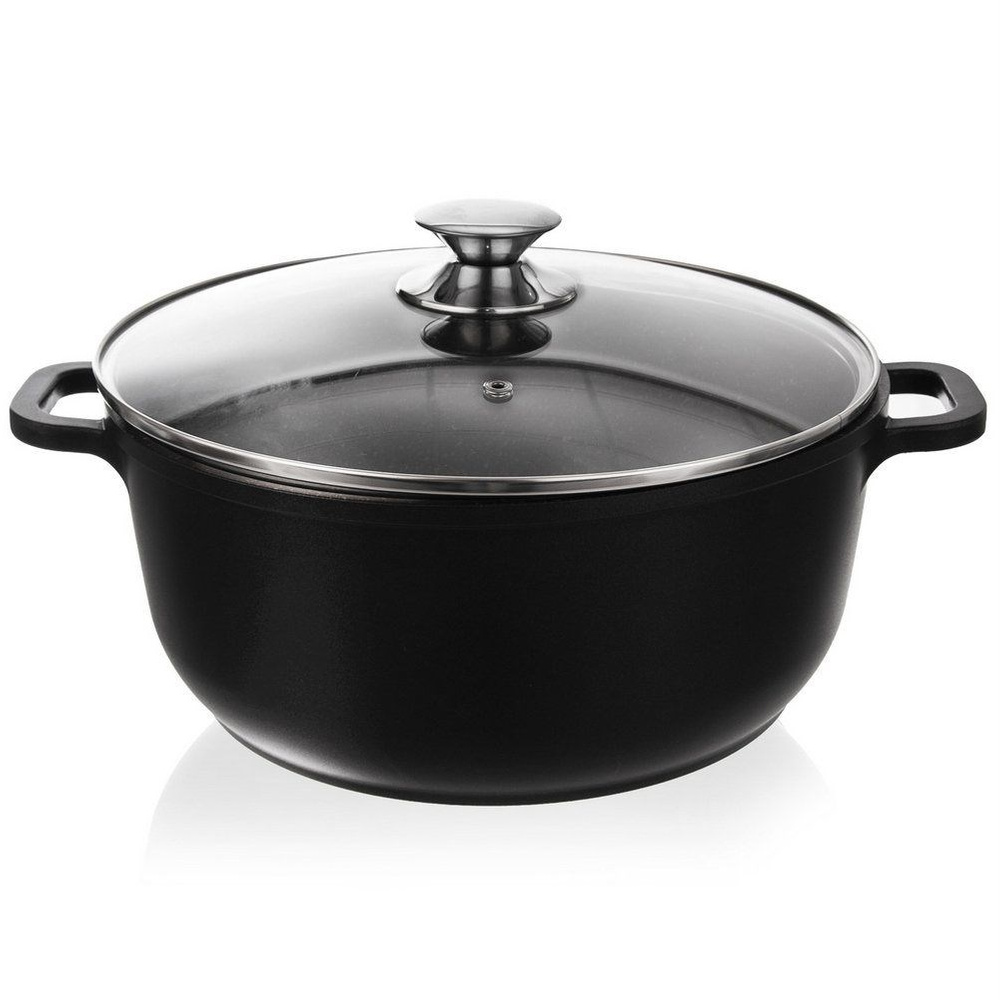 Hrniec 28CM 7L Aluminium Čierny Granitová Povrchová Úprava Nepriľnavá Indukcia