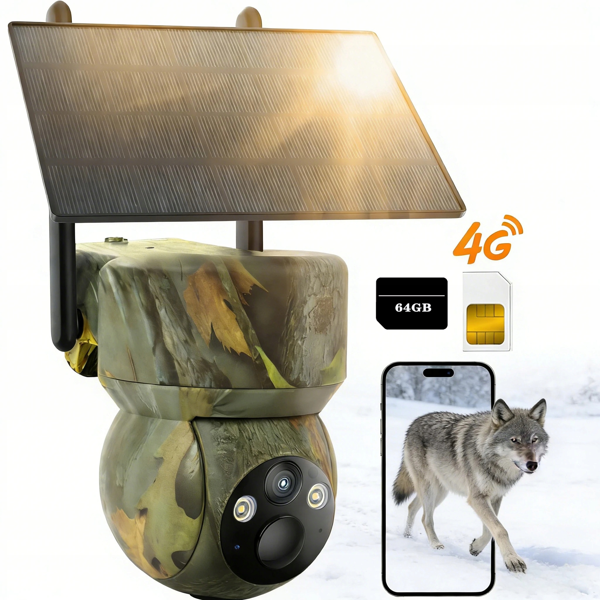 Mobilní kamera 4G Lte s Sim kartou a 64GB kartou v barevném nočním režimu