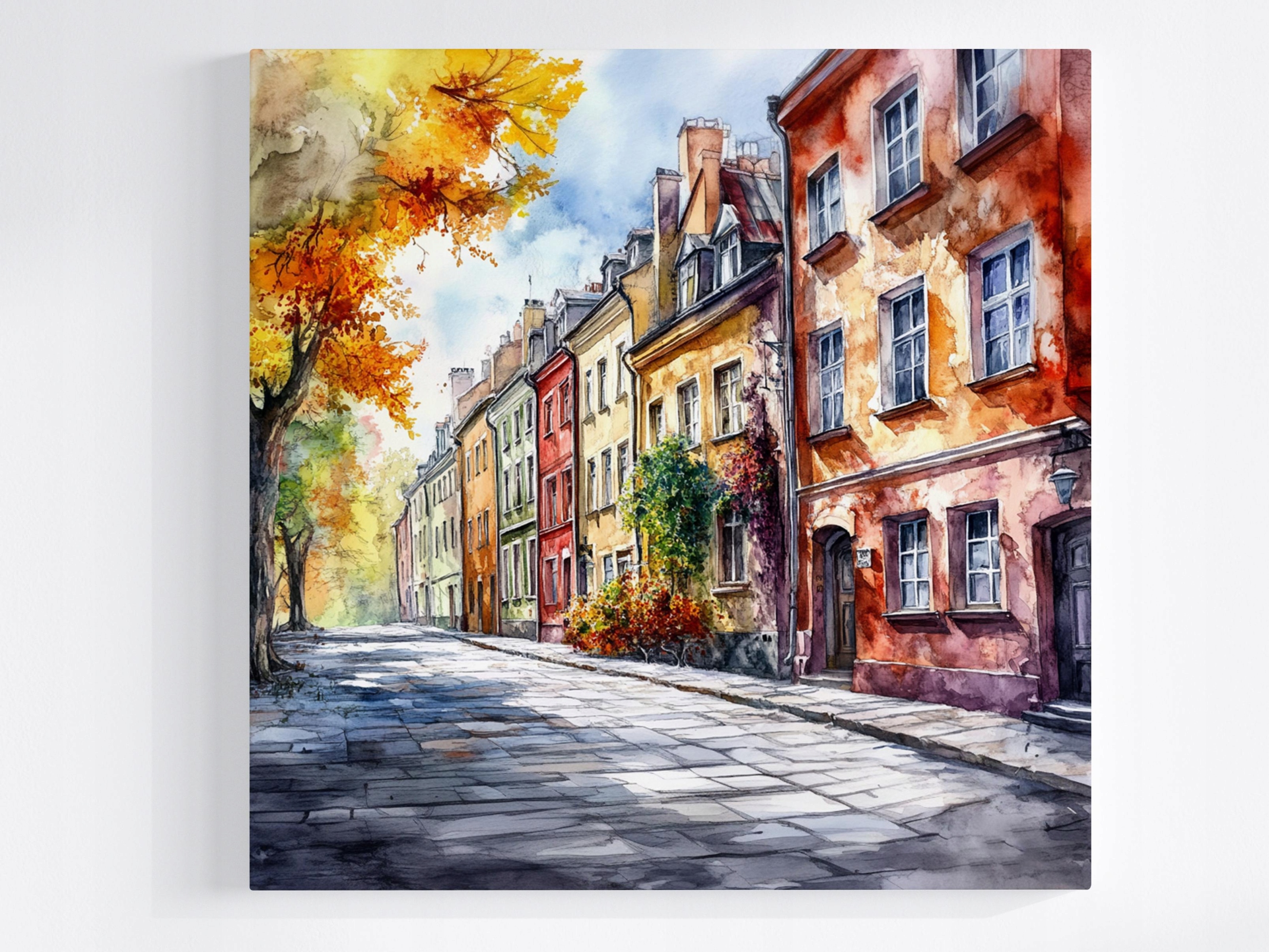 Obraz Na Plátně Canvas Město Domy Kamení Ulice Stromy Podzim 80x80