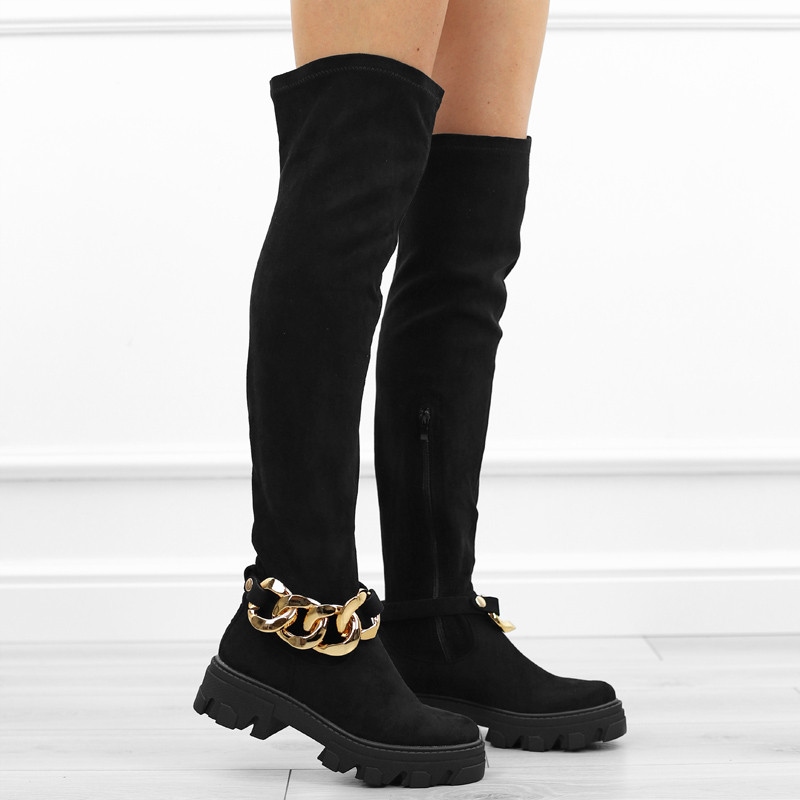 Béžové dámské semišové vysoké kozačky s plochým řetězem