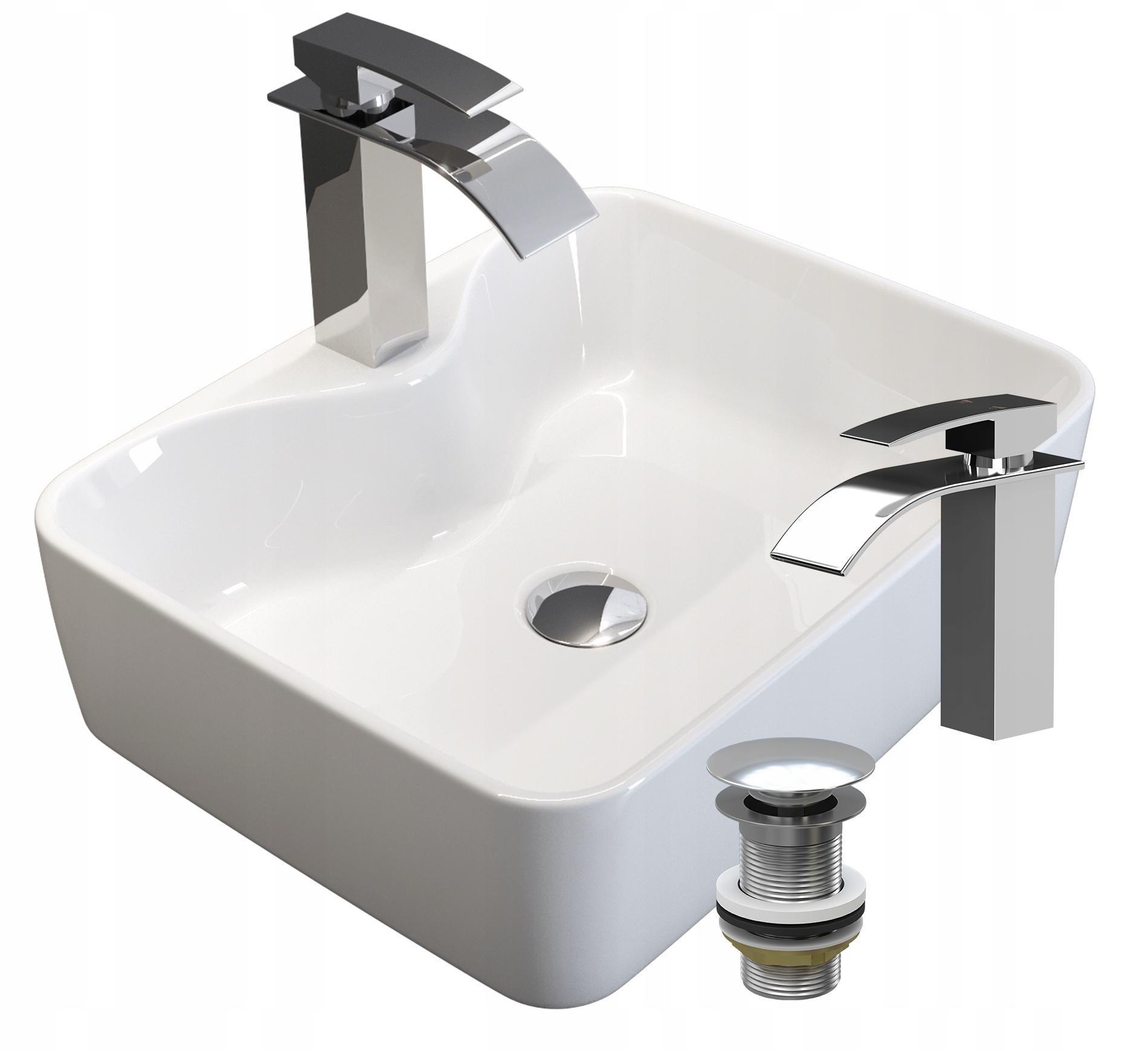 Umývadlová Doska Biela Keramická Batéria Korok Klik Klak Sada Avola