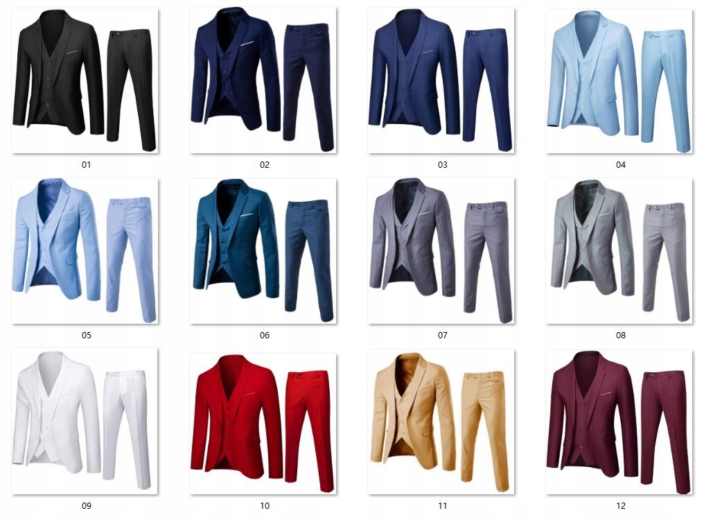 MĘSKI GARNITUR ELEGANCKI JEDNOLITY KOLOR KOMPLET DUŻO KOLORÓW Wzór dominujący bez wzoru