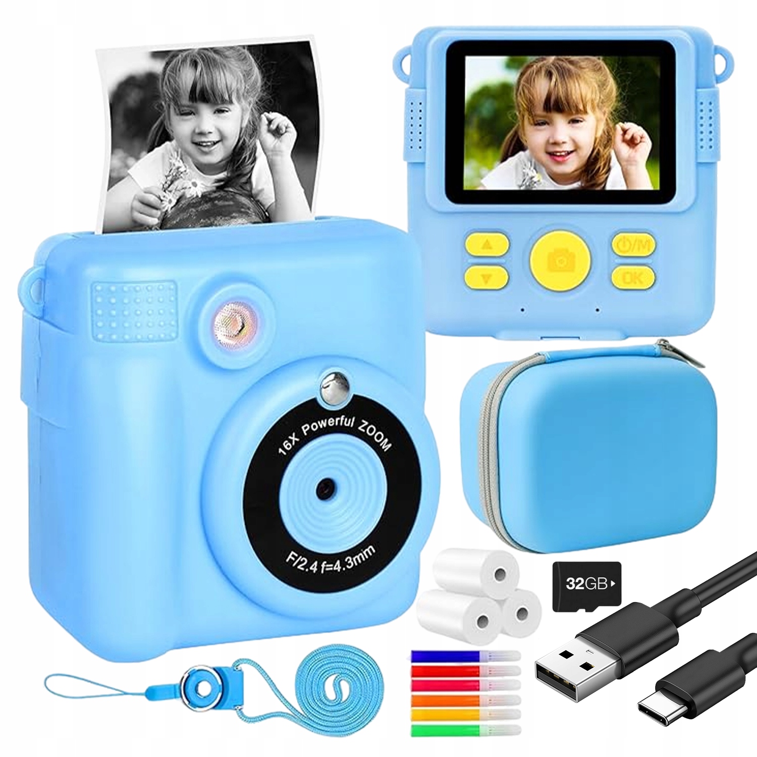 Instantní Fotoaparát Pro Děti Full Hd Mini Tiskárna 3 Rolky Dárky