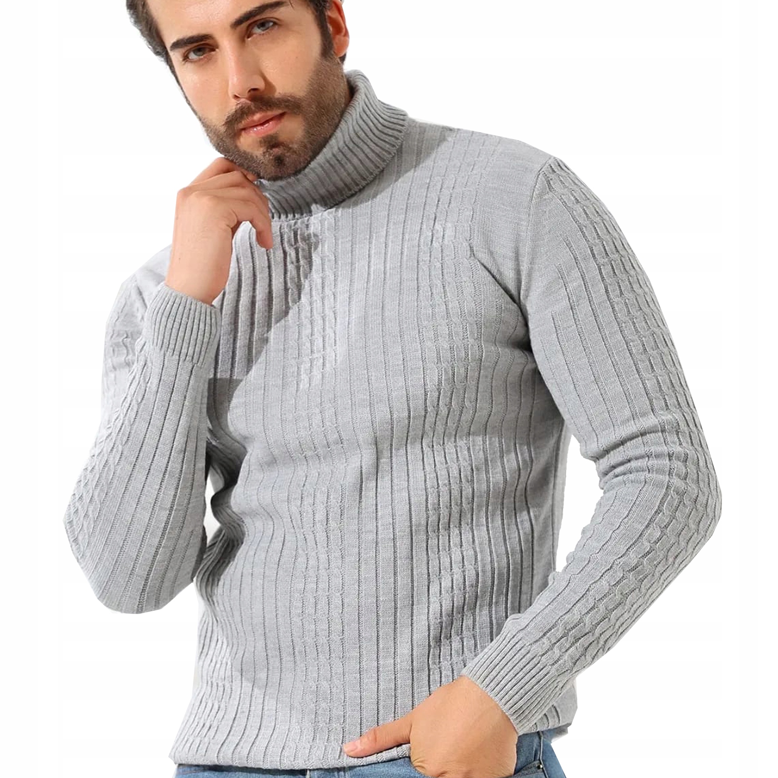 Pánský Svetr Rolák Žebrovaný Vlněný Pružný Elastický